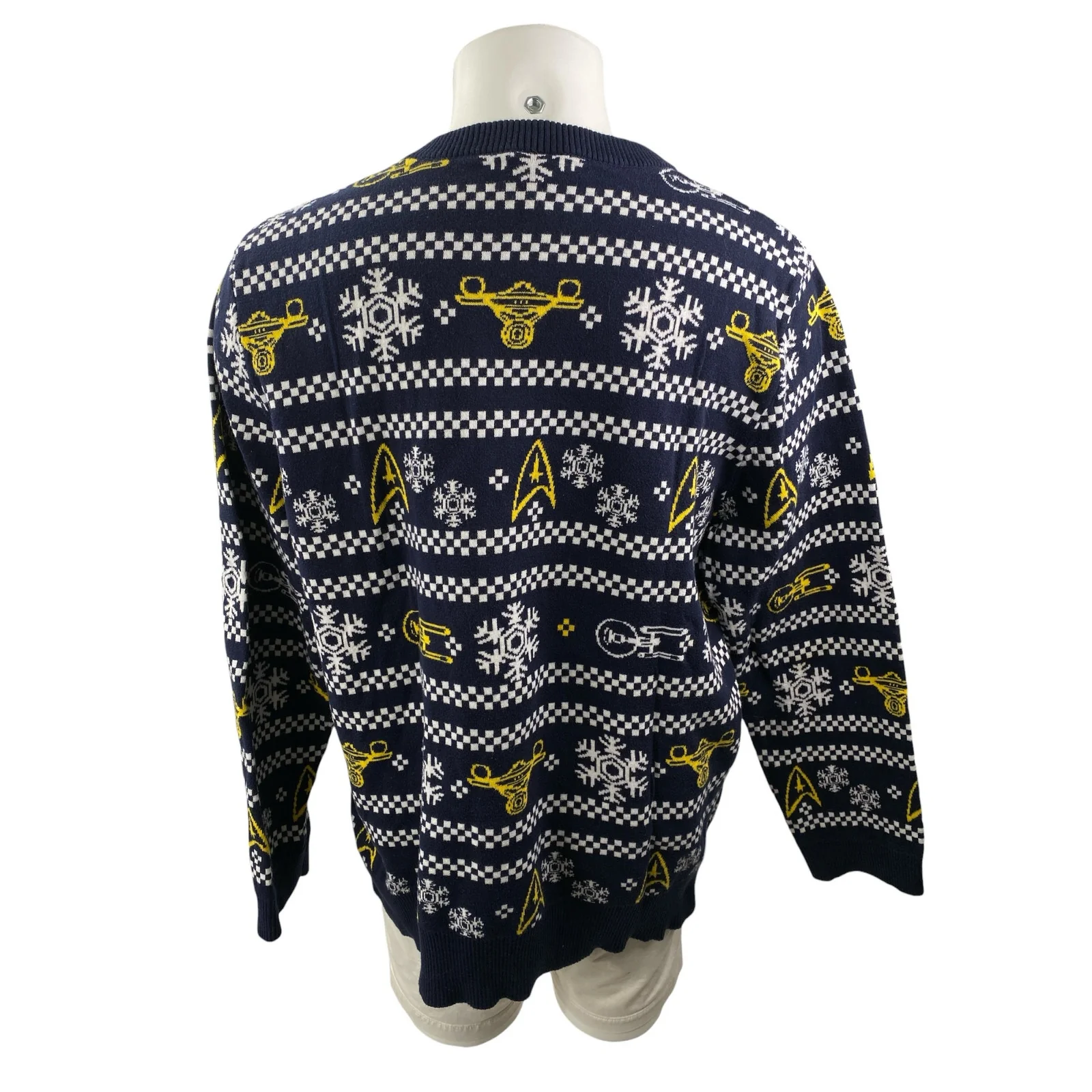 Star Trek Men's Navy Blue Fair Isle Knit Long Sleeve Crew Sweater Top One Size - Image 2