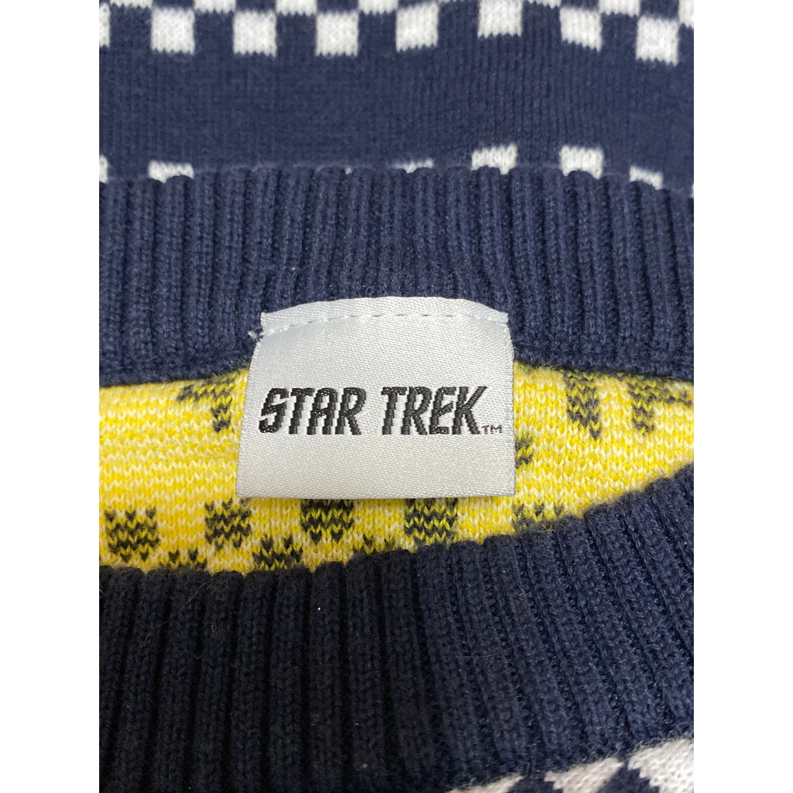 Star Trek Men's Navy Blue Fair Isle Knit Long Sleeve Crew Sweater Top One Size - Image 3