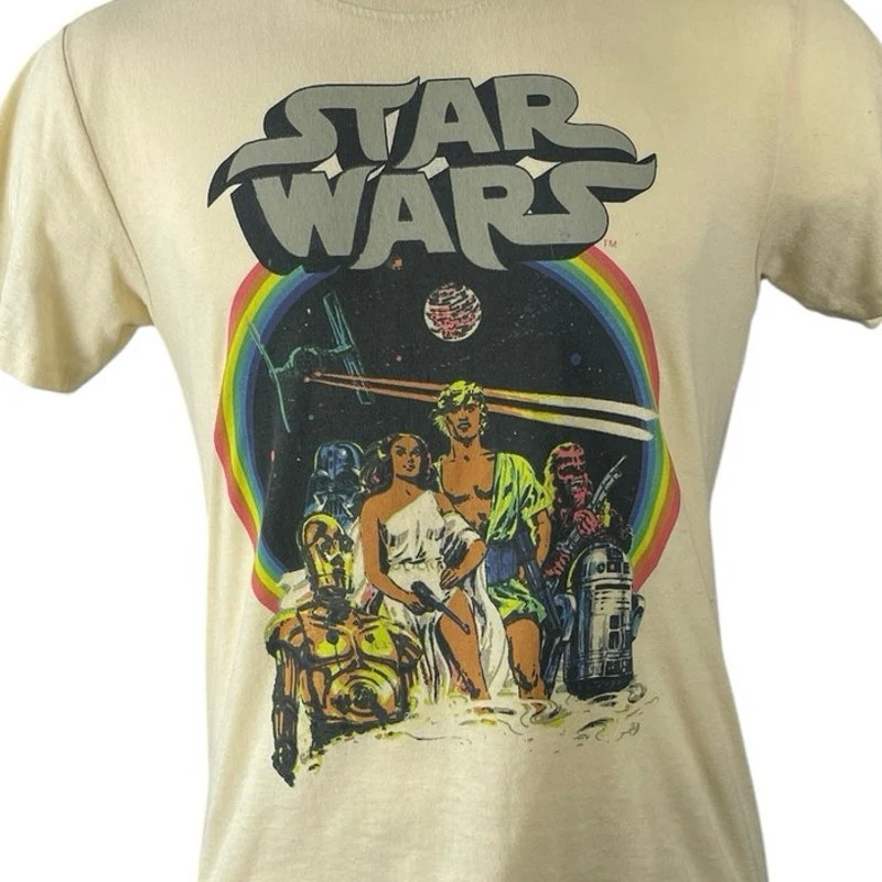 Star Wars Men's Cream Retro Rainbow Classic Short Sleeve T Shirt Tee Top Size L - Image 4