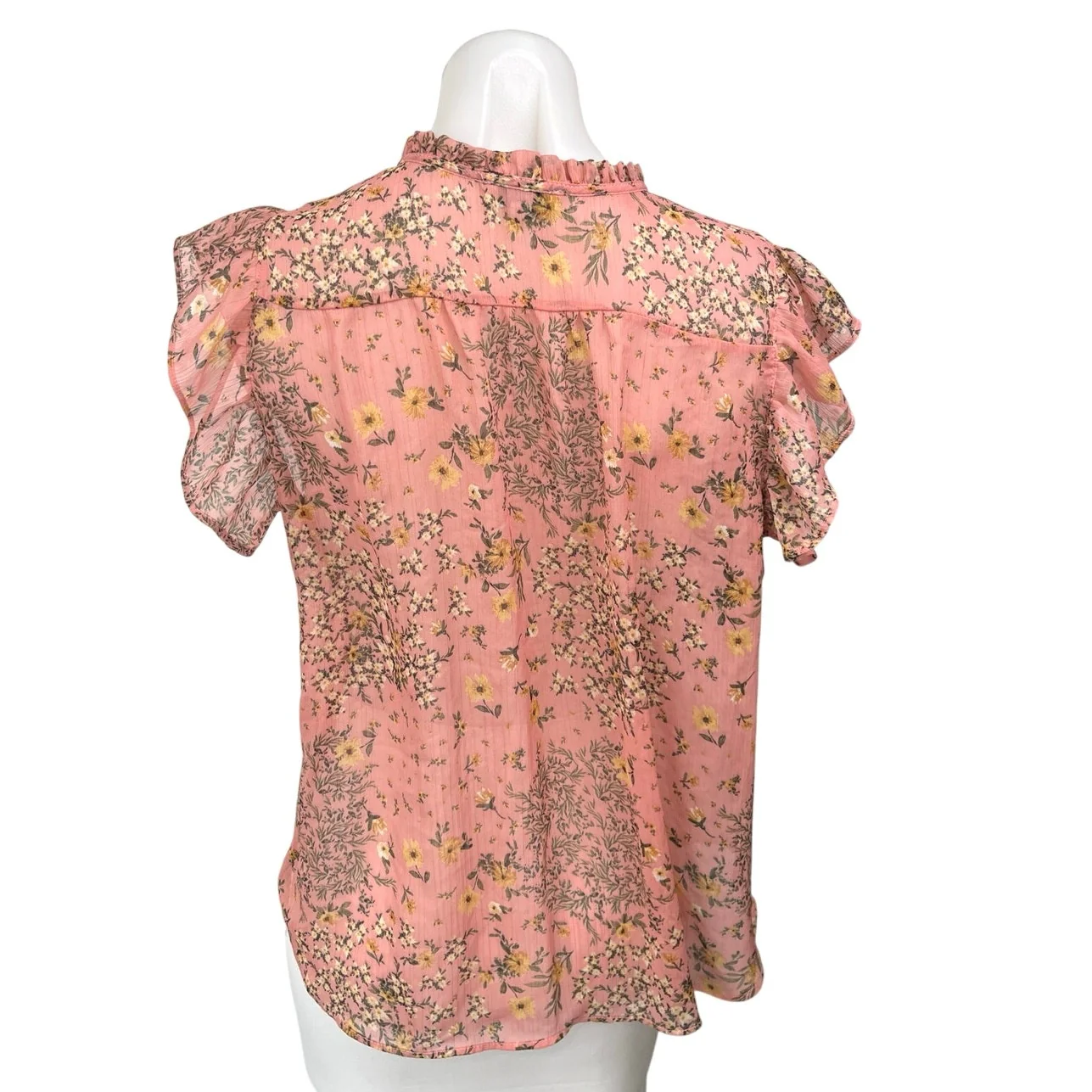 Status by Chenault Pink Floral Flutter Sleeve Keyhole Ruffle Blouse Top Size M - Image 2