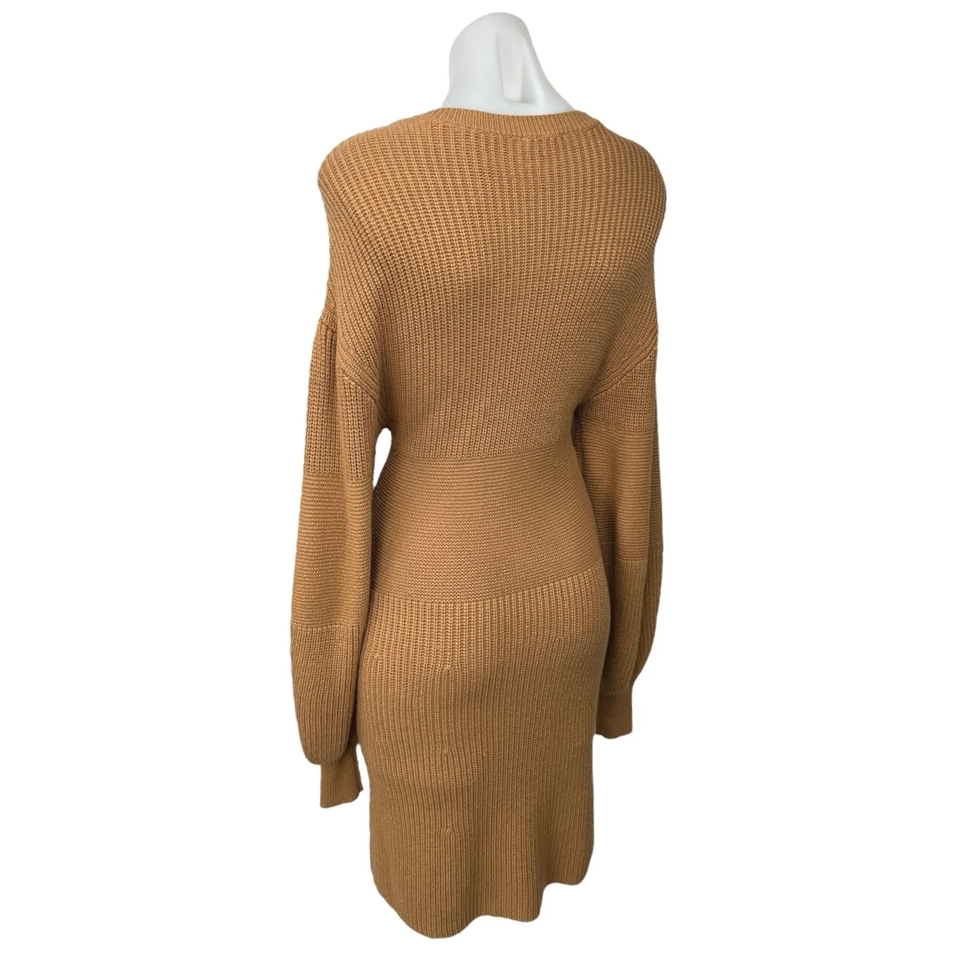 STAUD Marylebone Brown Tan Balloon Long Sleeve Knit Mini Bodycon Sweater Dress M - Image 4