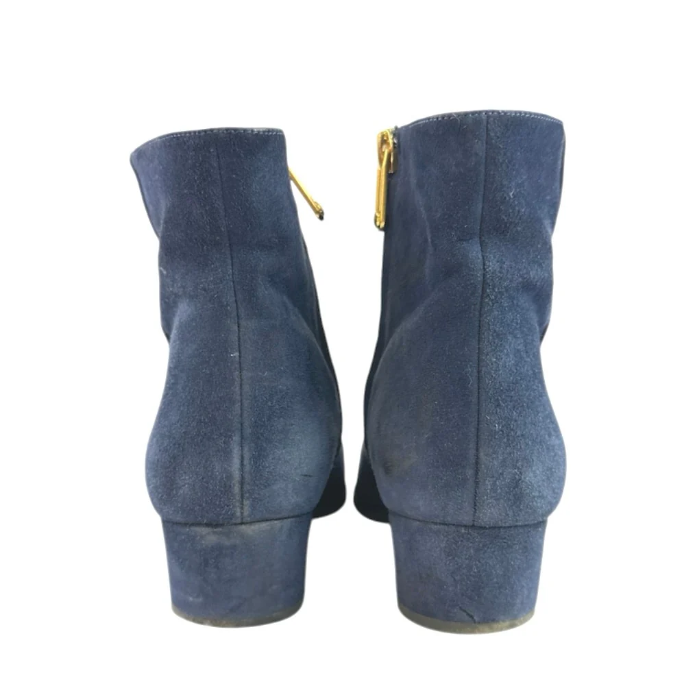 Stella Luna Blue Suede Leather Pointed Toe Gold Accent Zip Ankle Boots 37 US 6.5 - Image 3