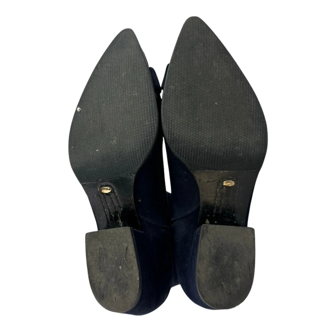 Stella Luna Blue Suede Leather Pointed Toe Gold Accent Zip Ankle Boots 37 US 6.5 - Image 4