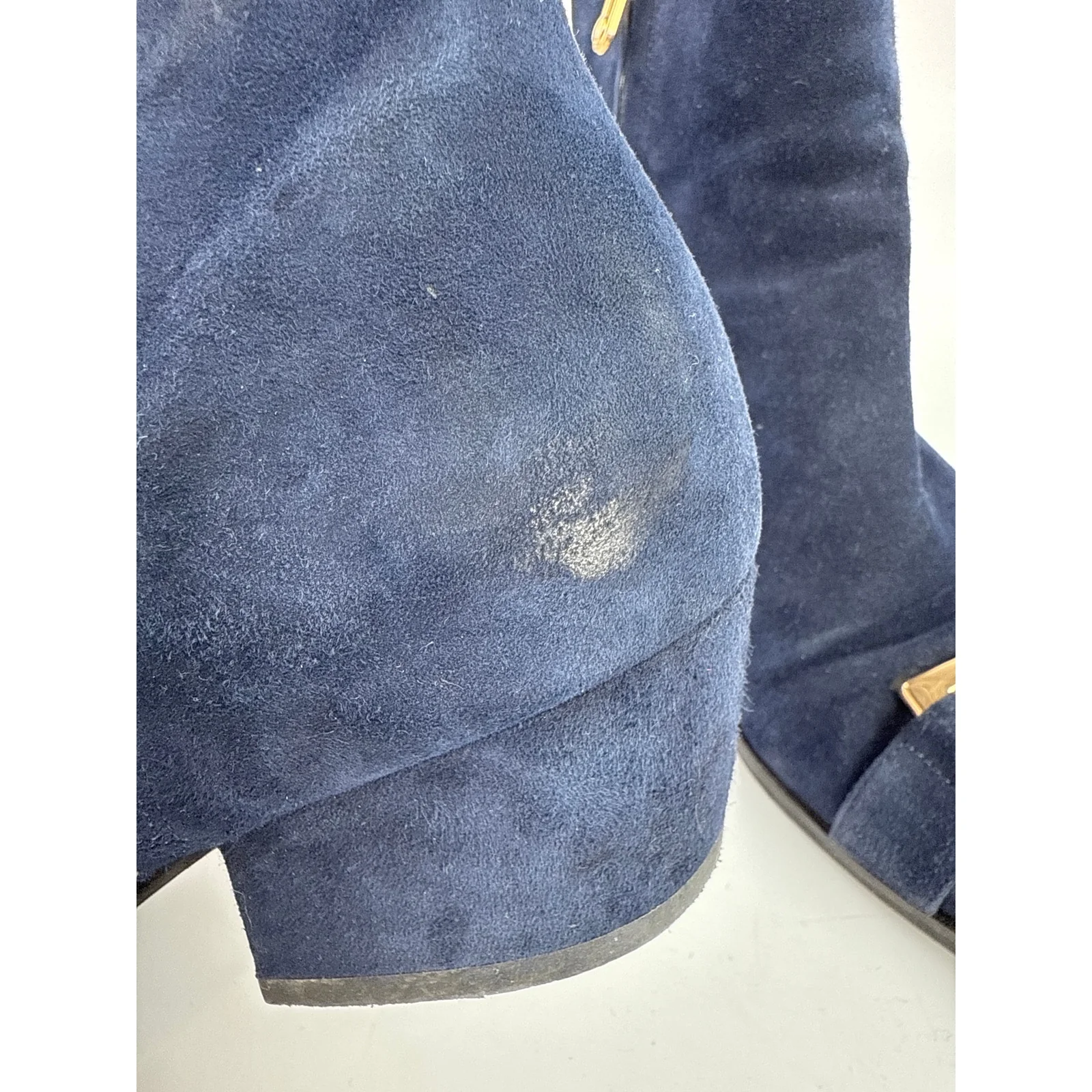 Stella Luna Blue Suede Leather Pointed Toe Gold Accent Zip Ankle Boots 37 US 6.5 - Image 9