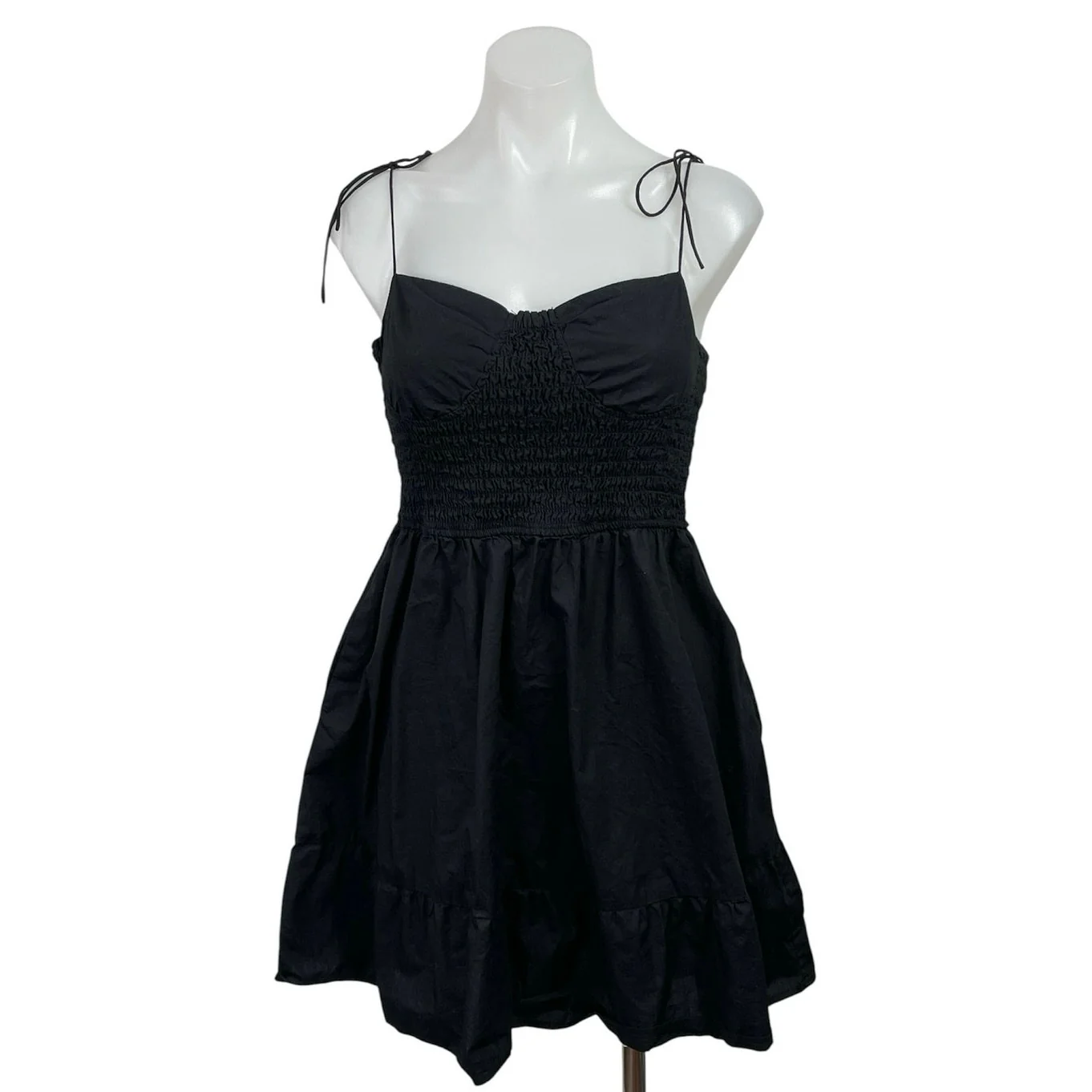 Steve Madden Black Tie Strap Sleeveless Smocked Fit & Flare Mini Dress Size L