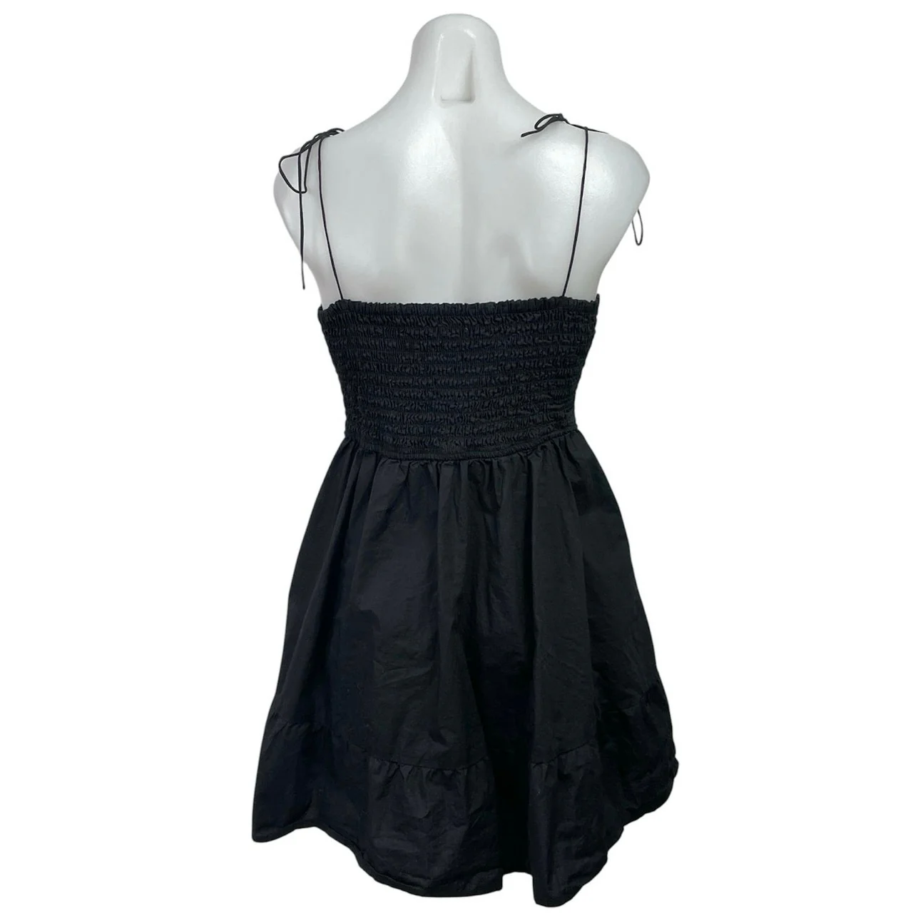Steve Madden Black Tie Strap Sleeveless Smocked Fit & Flare Mini Dress Size L - Image 3