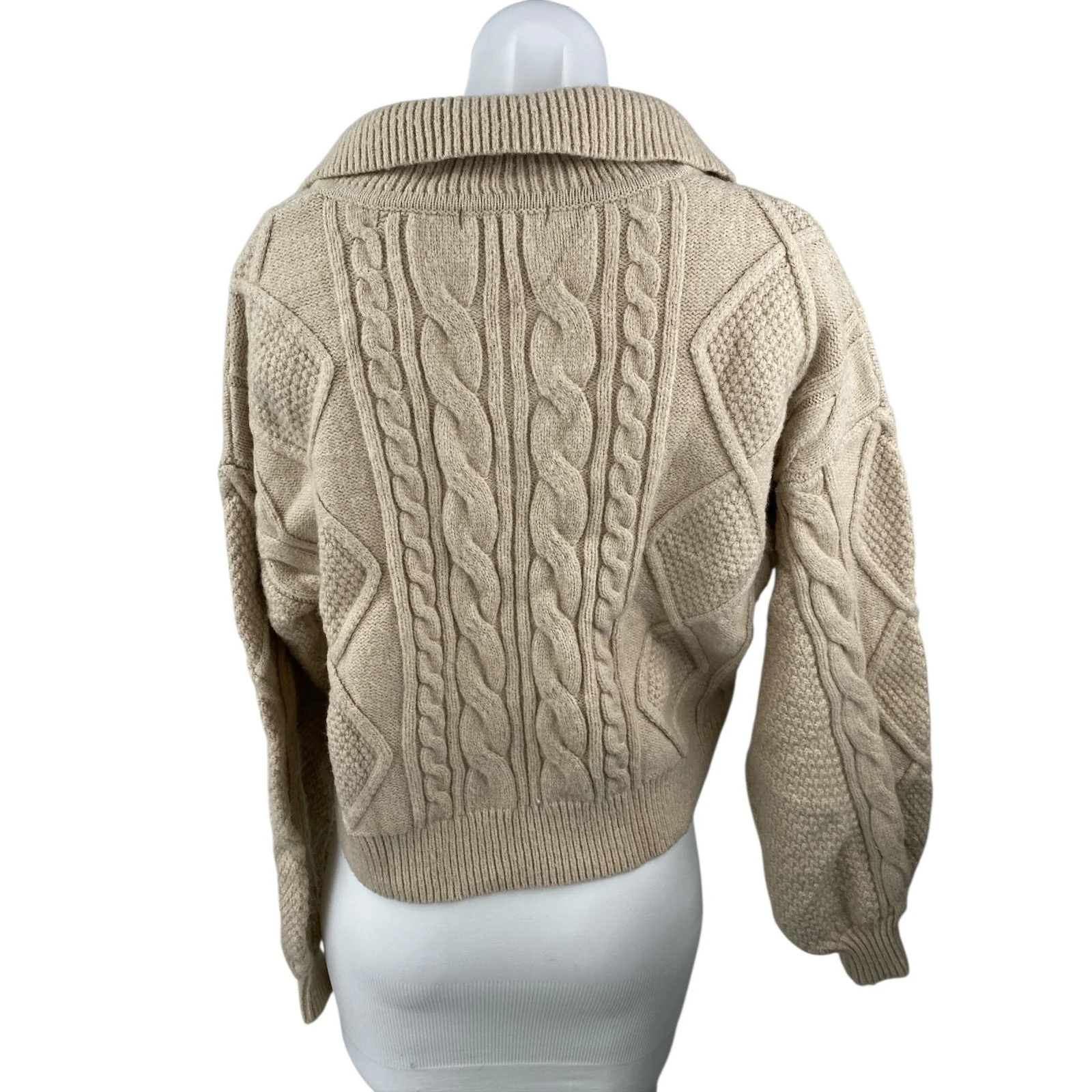 Steve Madden Cay Johnny Beige Collared Long Sleeve Sweatshirt Sweater Top Size S - Image 2