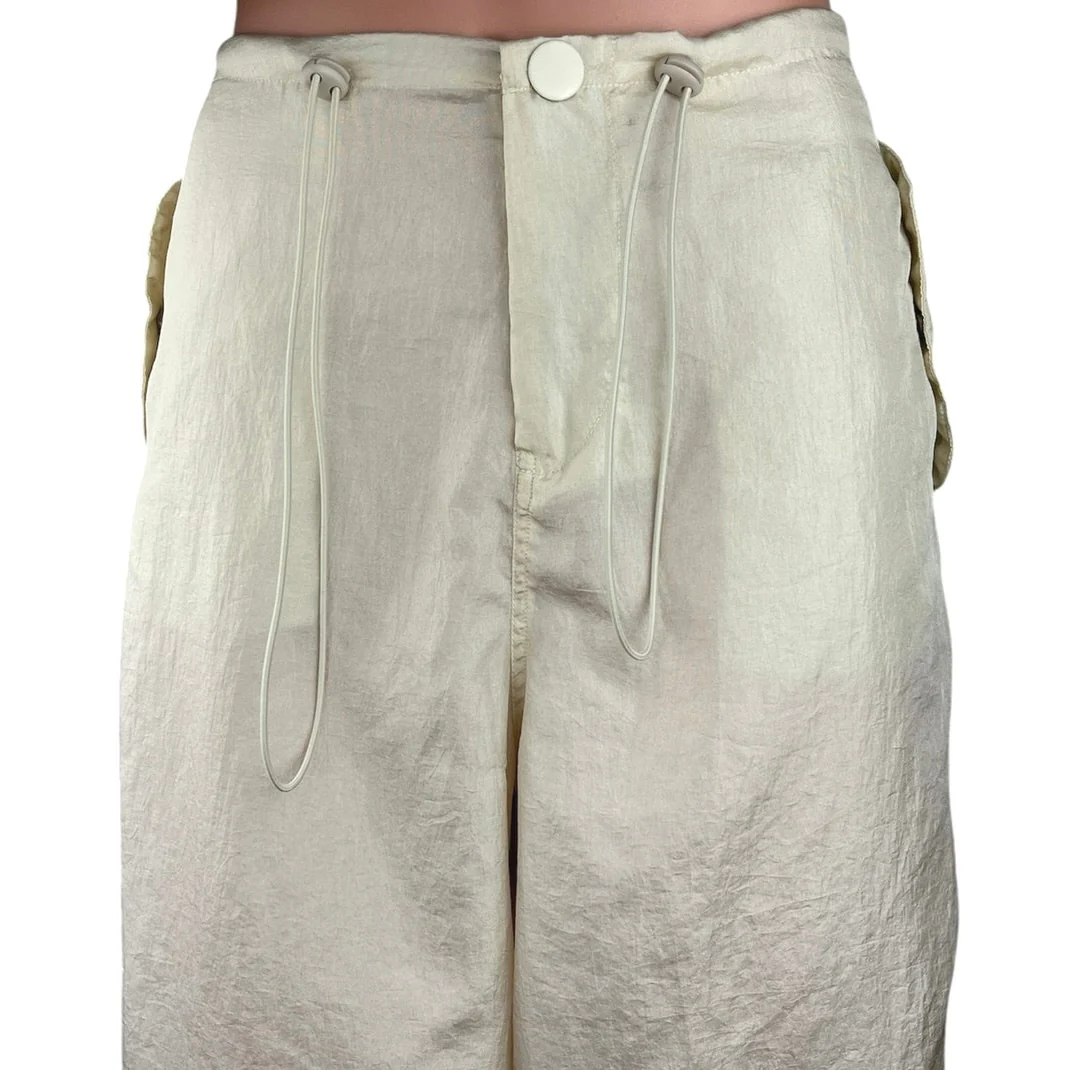 Steve Madden Cream Satin Silky Tapered Drawstring Windbreaker Parachute Pants S - Image 4