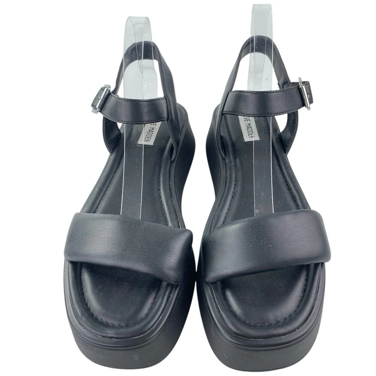 Steve Madden Dubai Womens Black Leather Ankle Strap Open Toe Platform Sandals 10 - Image 2