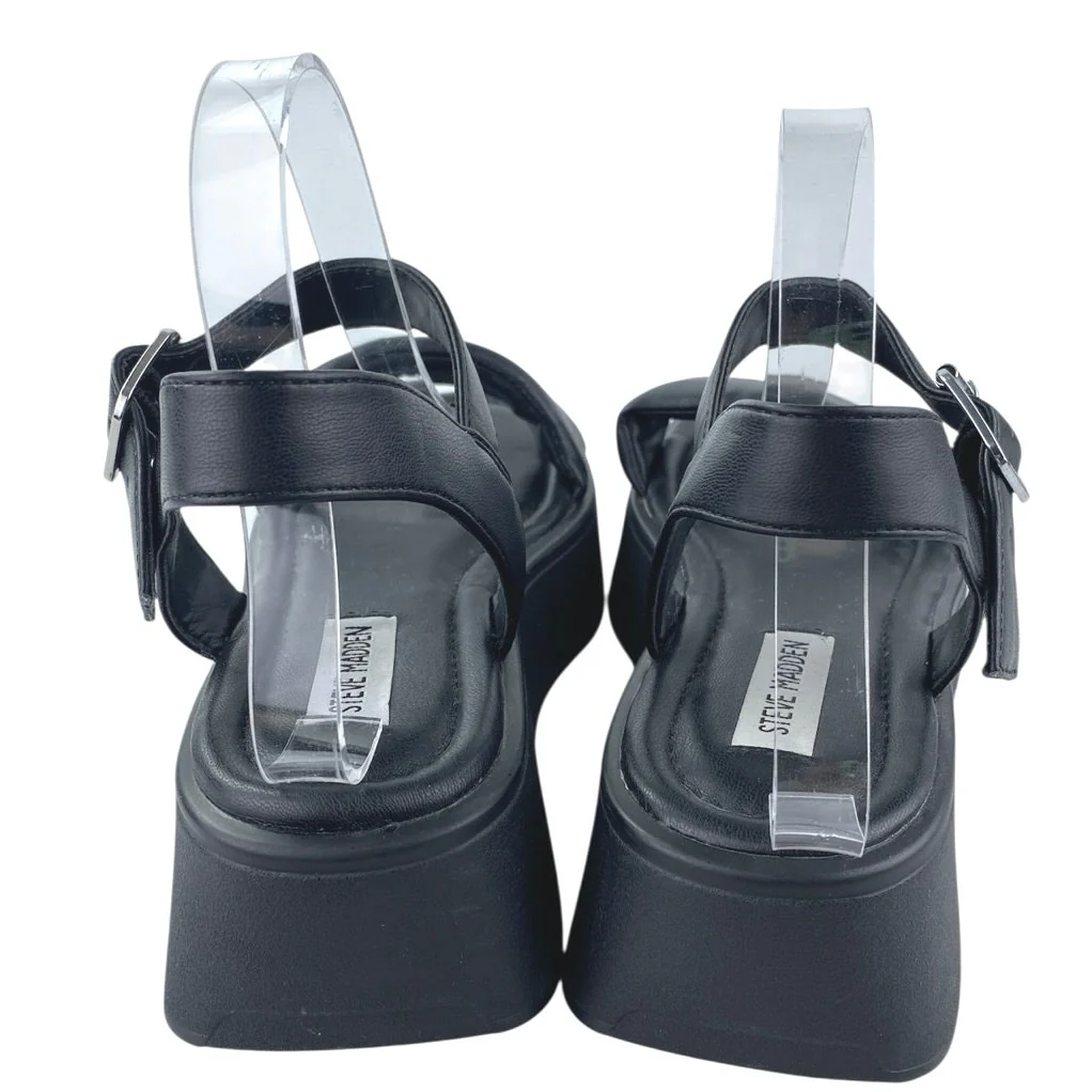 Steve Madden Dubai Womens Black Leather Ankle Strap Open Toe Platform Sandals 10 - Image 3