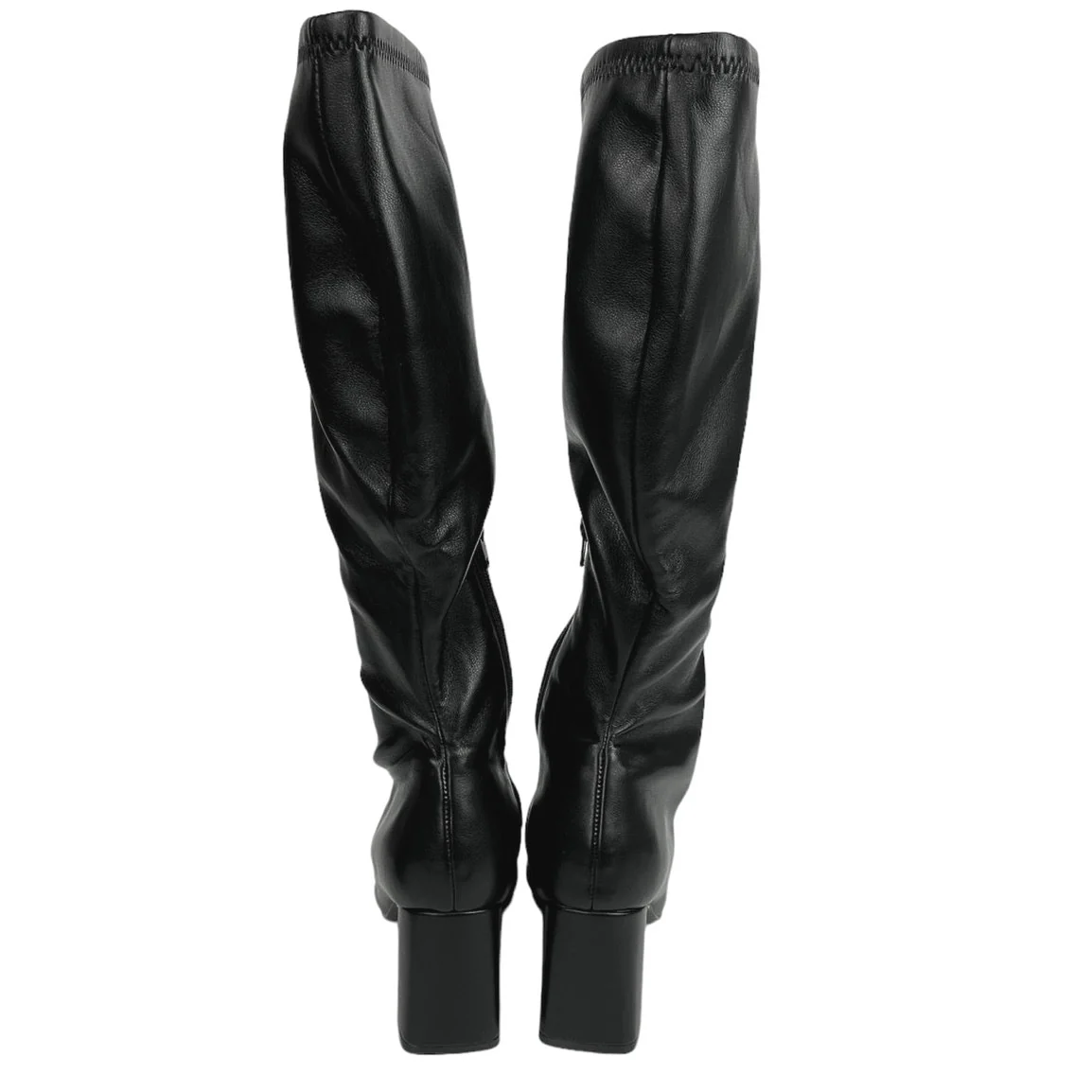 Steve Madden Holly Black Leather Block Heel Knee High Square Toe Boots Size 8.5M - Image 4