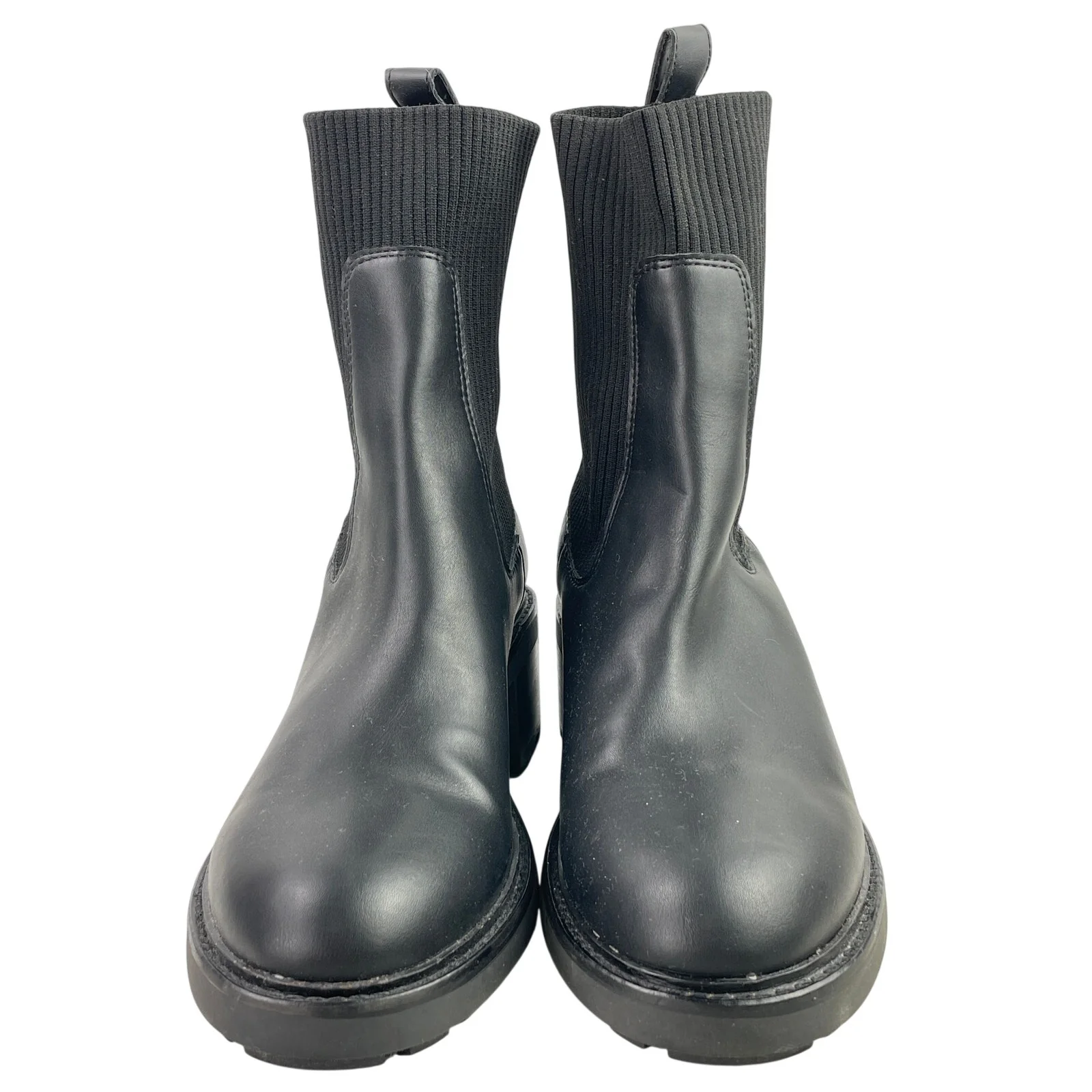 Steve Madden Kiley Womens Black Leather Stretchy Ribbed Knit Sock Ankle Boots 10 - Image 2