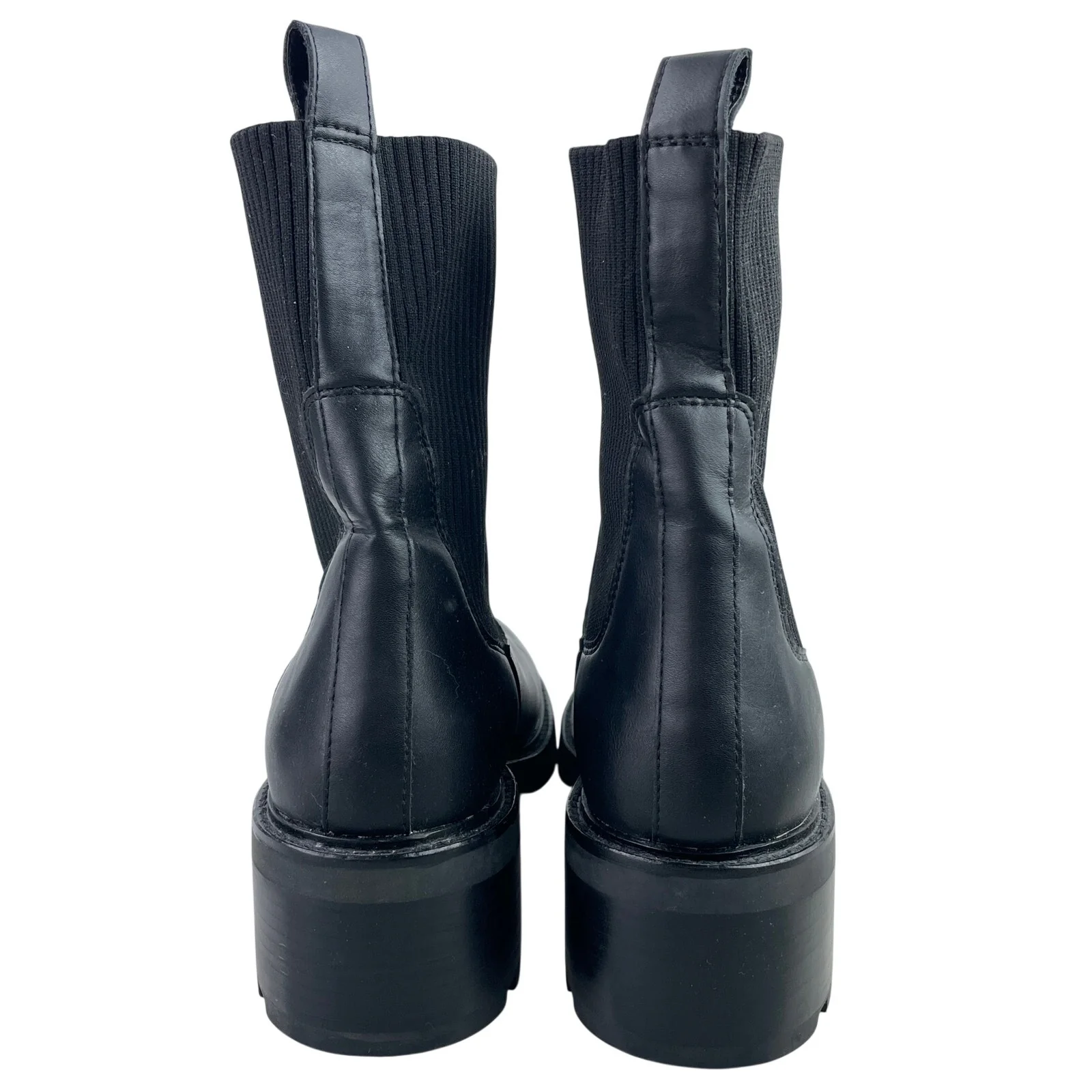 Steve Madden Kiley Womens Black Leather Stretchy Ribbed Knit Sock Ankle Boots 10 - Image 3