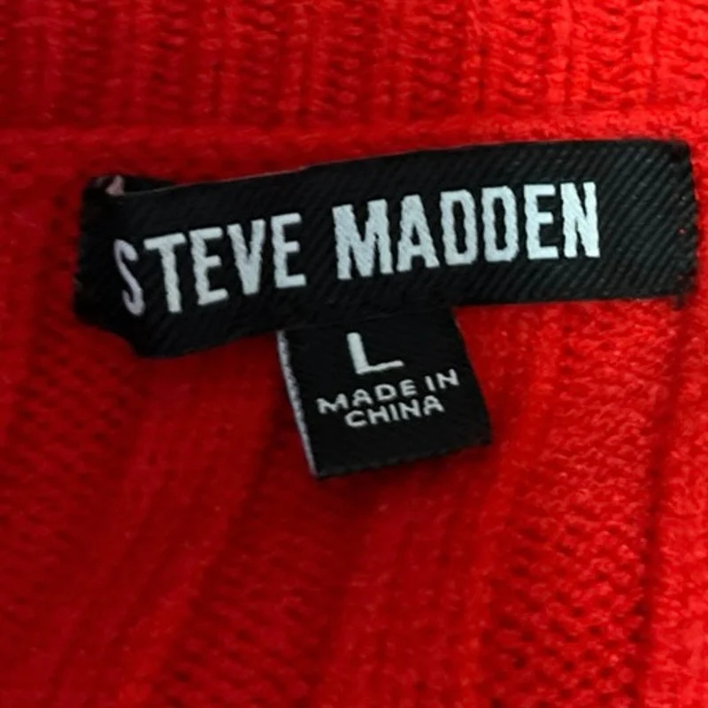 Steve Madden Melissa Red Rib Knit Asymmetrical Long Sleeve Sweater Top Size L - Image 3