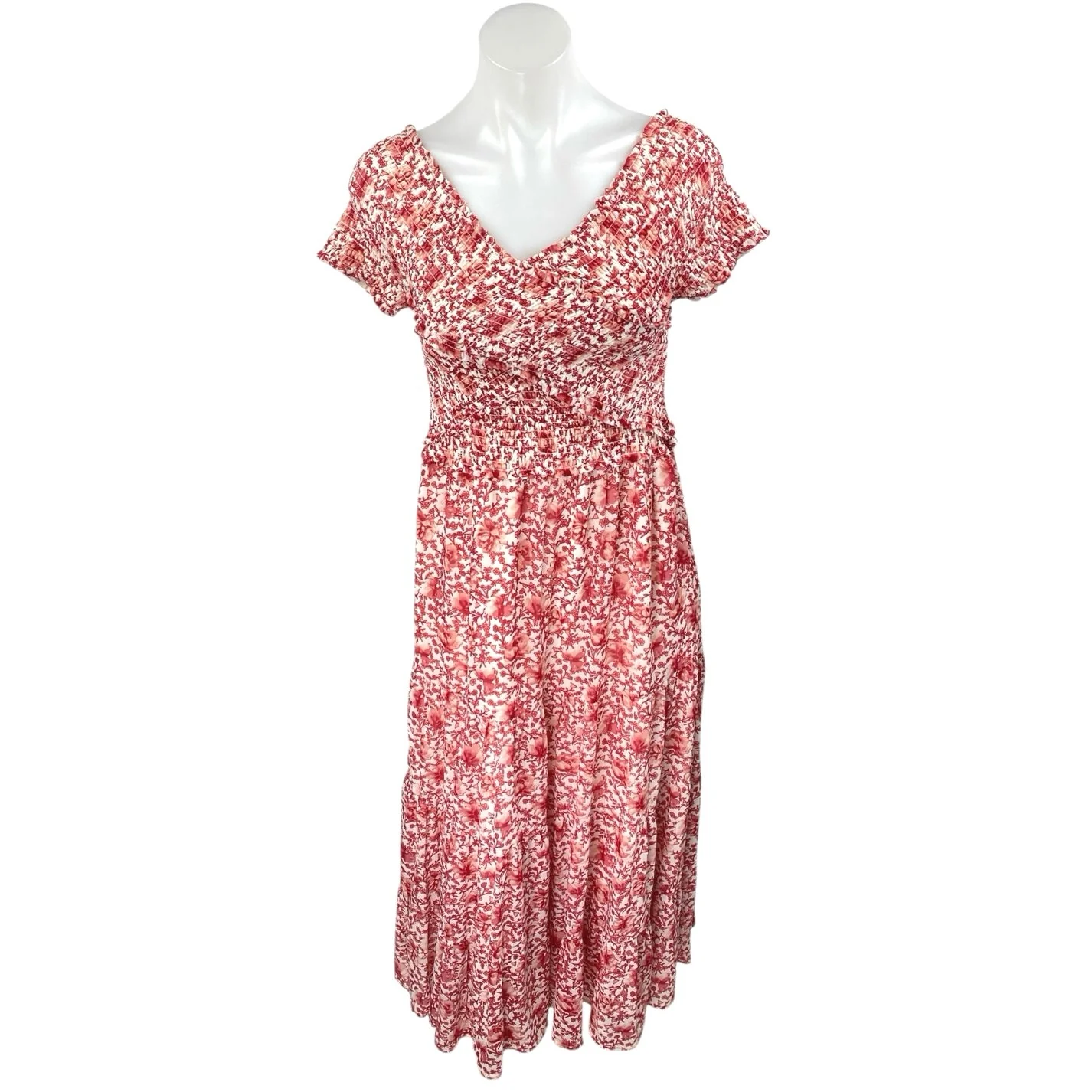 Steve Madden RSVP Me Dress Red Floral Off The Shoulder Tiered Midi Dress Size S