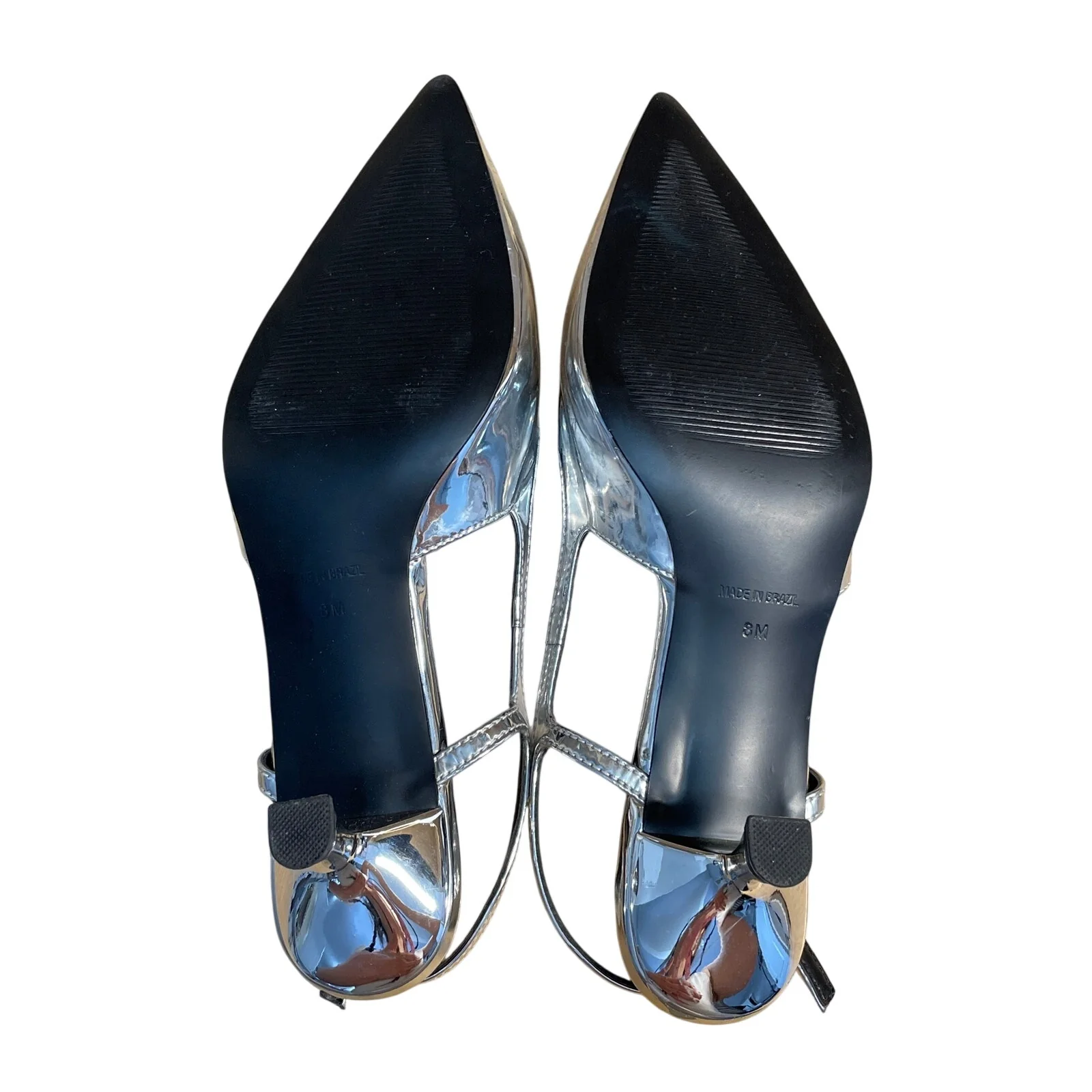 Steve Madden Silver Metallic Pointed Toe Kitten Heel Slingback Pumps Size 8M - Image 4
