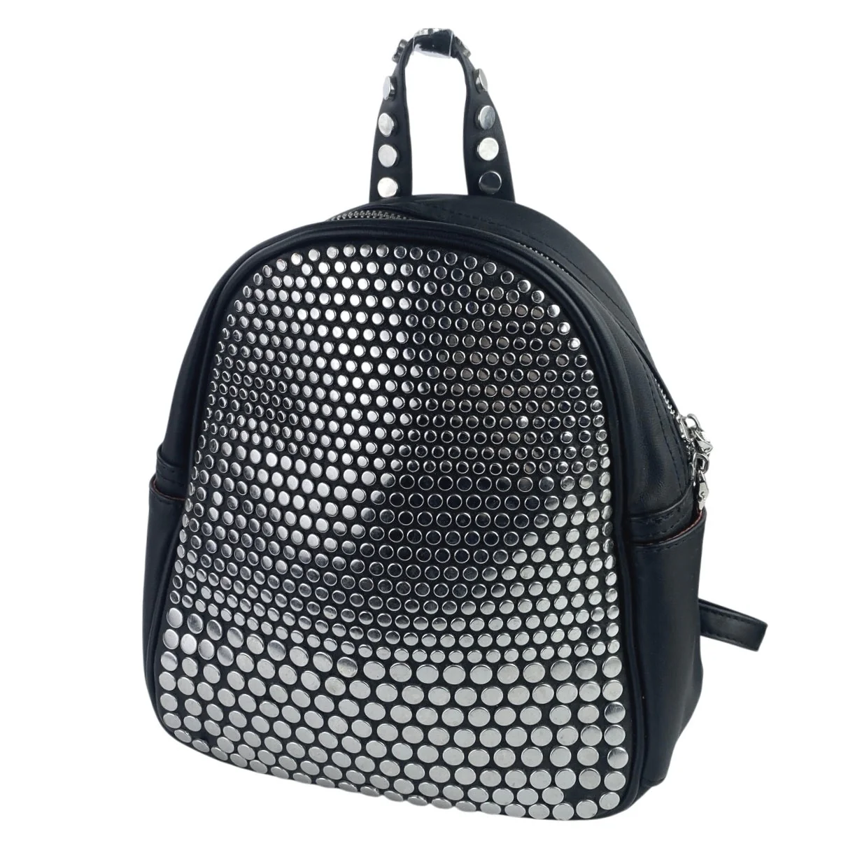 Steve Madden Women's Black Silver Studded Zip Leather Adjustable Backpack OS - Image 3