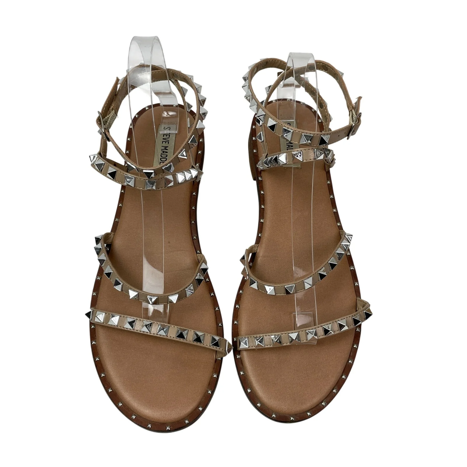 Steve Madden Women's Tan Travel Rock Studded Gladiator Flat Sandals Size 11 - Image 2