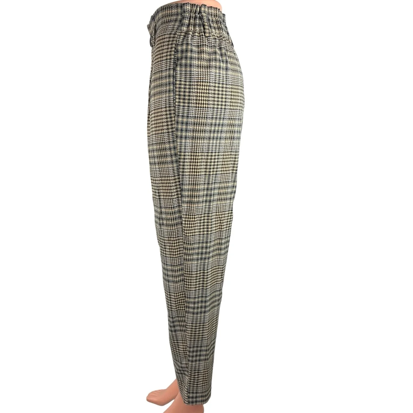 Stradivarius Black Beige Houndstooth Plaid High Rise Cropped Dress Pants Size S - Image 2