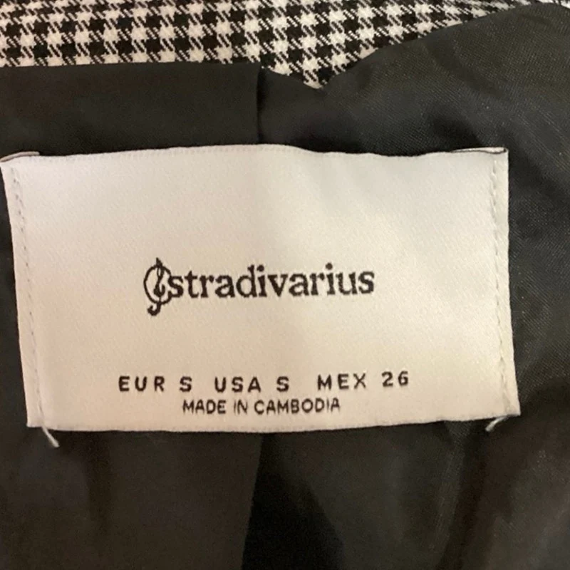 Stradivarius Black White Houndstooth Single Button Notch Blazer Jacket Size S - Image 3