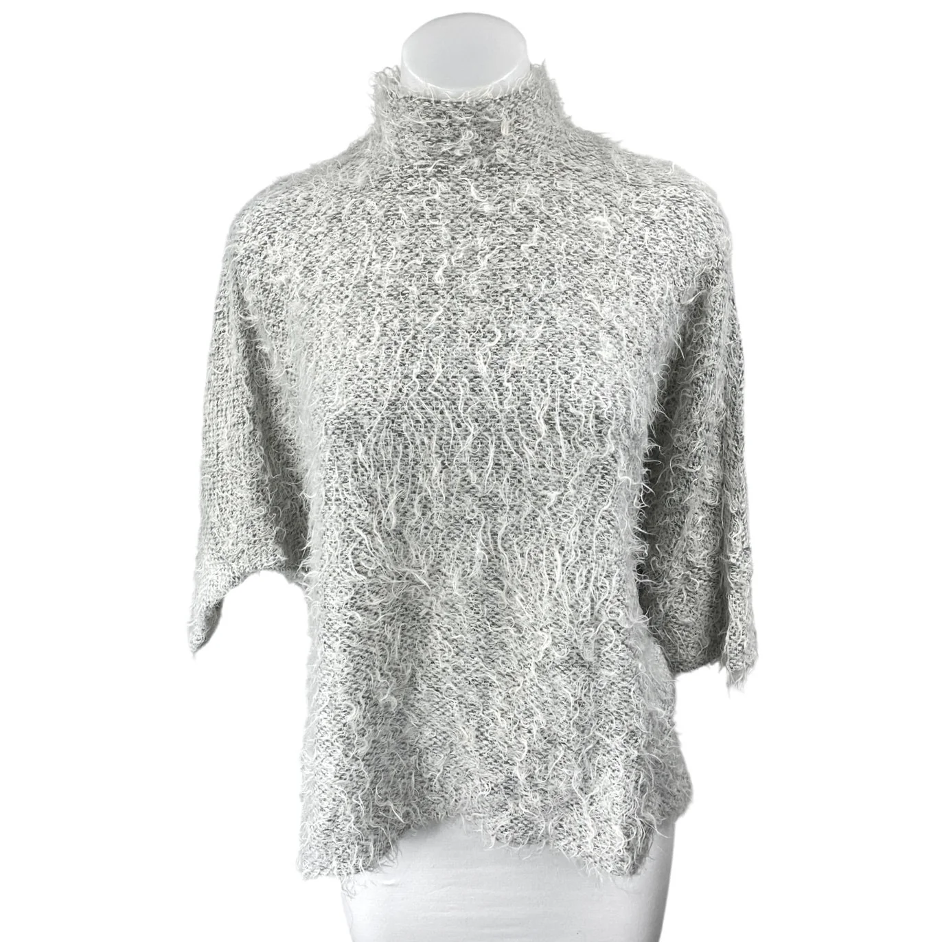 Stradivarius Gray Dolman Half Sleeve Fuzzy Eyelash Knit Zip Sweater Top Size S