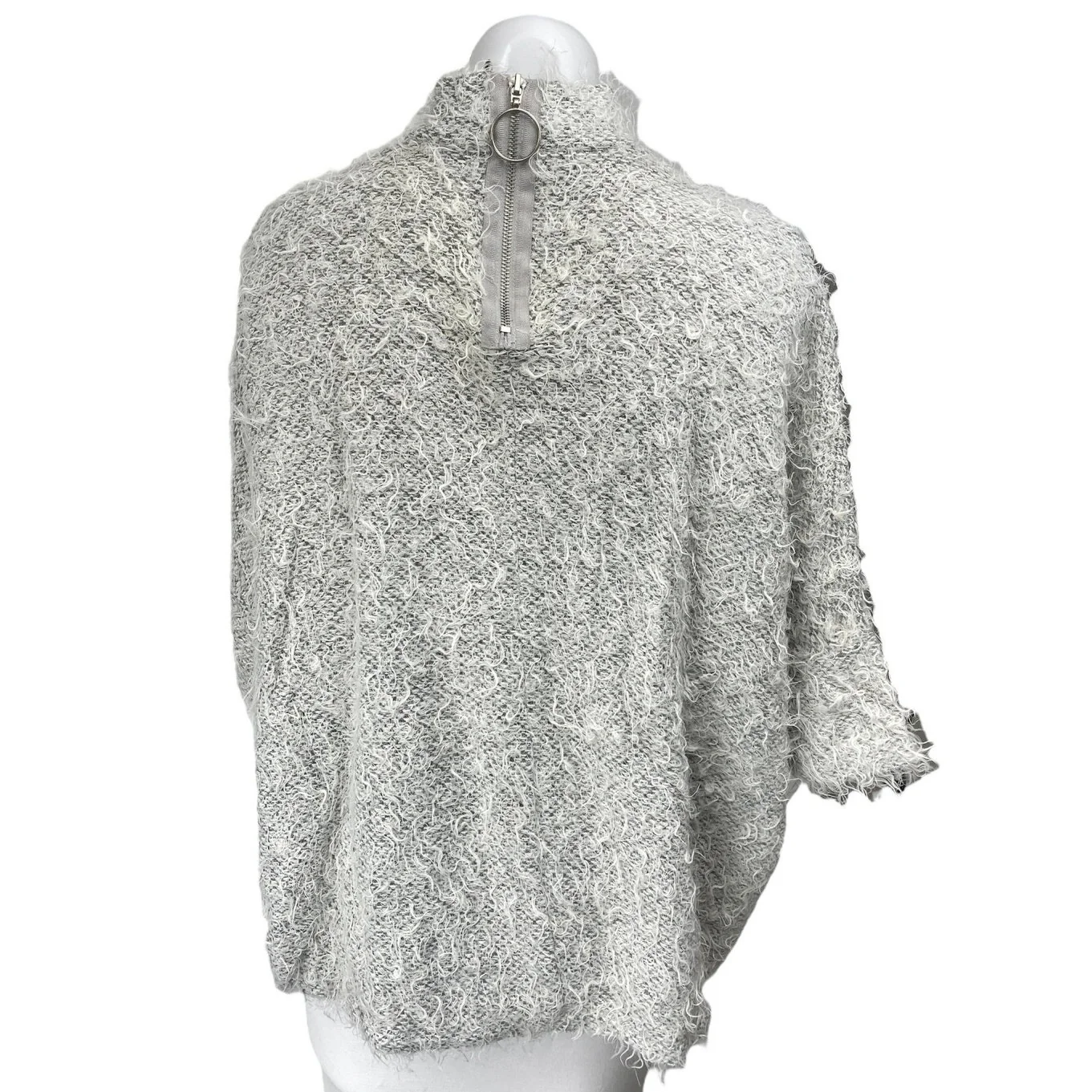 Stradivarius Gray Dolman Half Sleeve Fuzzy Eyelash Knit Zip Sweater Top Size S - Image 3