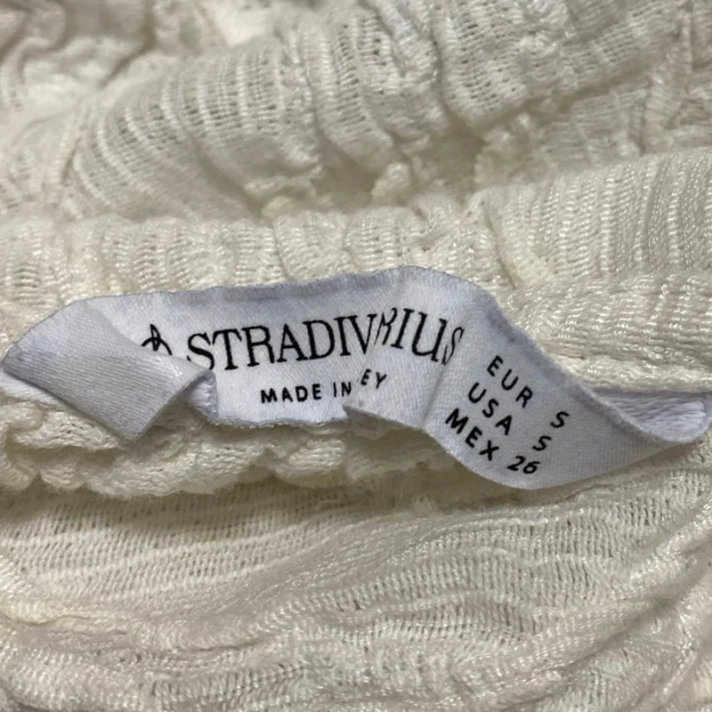 Stradivarius White Textured V-neck Tie Front Long Sleeve Crop Blouse Top Size S - Image 3