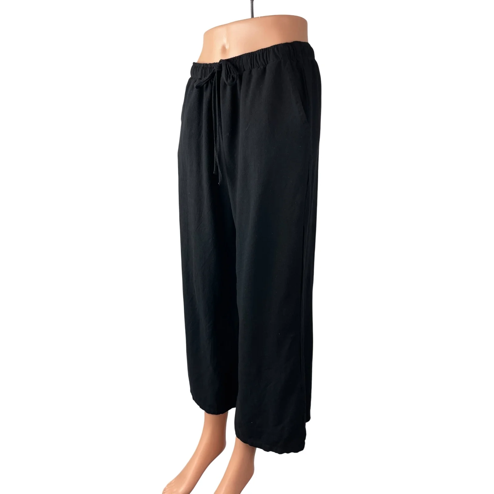 Stradivarius Womens Black Linen High Rise Pocket Wide Leg Trousers Pants Size XL - Image 3