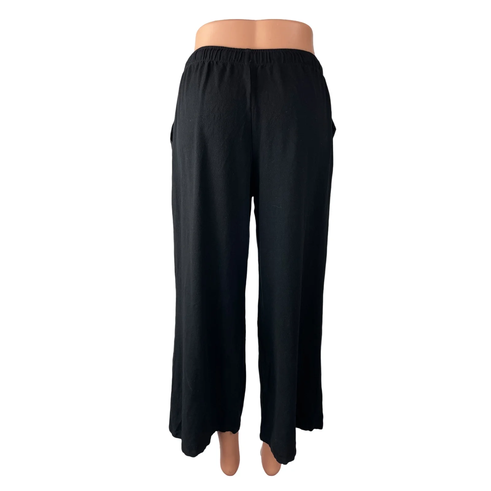 Stradivarius Womens Black Linen High Rise Pocket Wide Leg Trousers Pants Size XL - Image 4