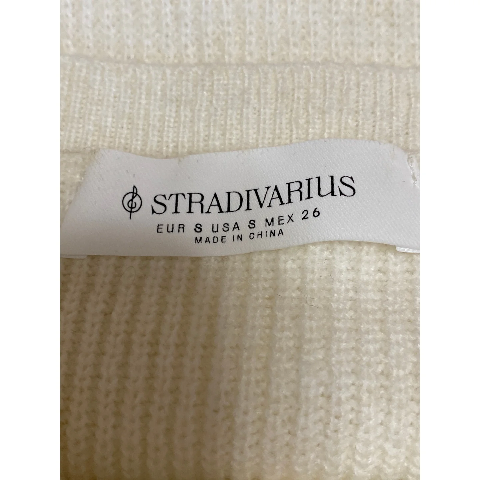 Stradivarius Women's Cream Long Sleeve Ribbed Knit Button Up Cardigan Sweater S - Image 3