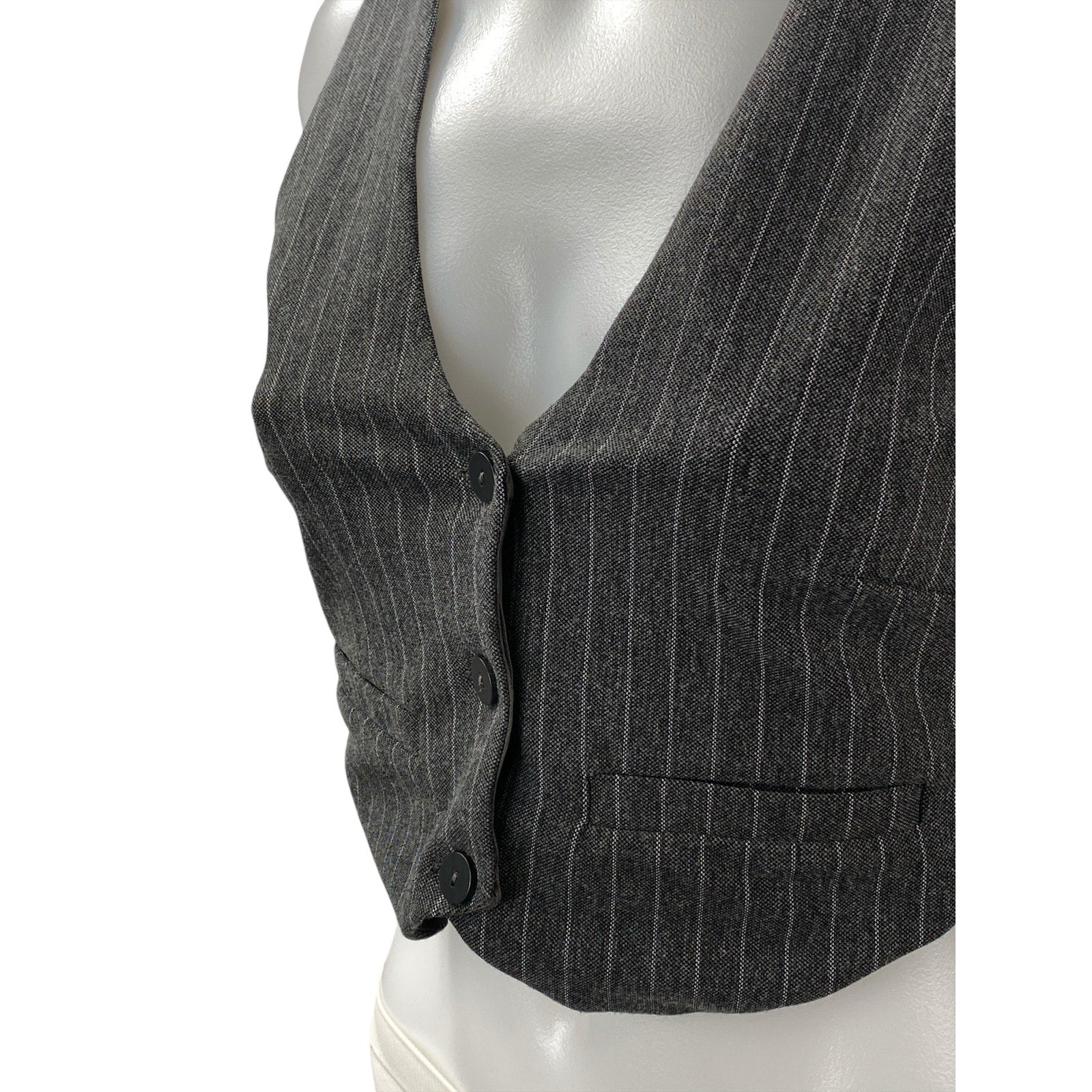 Stradivarius Women's Gray Pinstriped V Neck Button Down Vest Crop Top Size M - Image 2