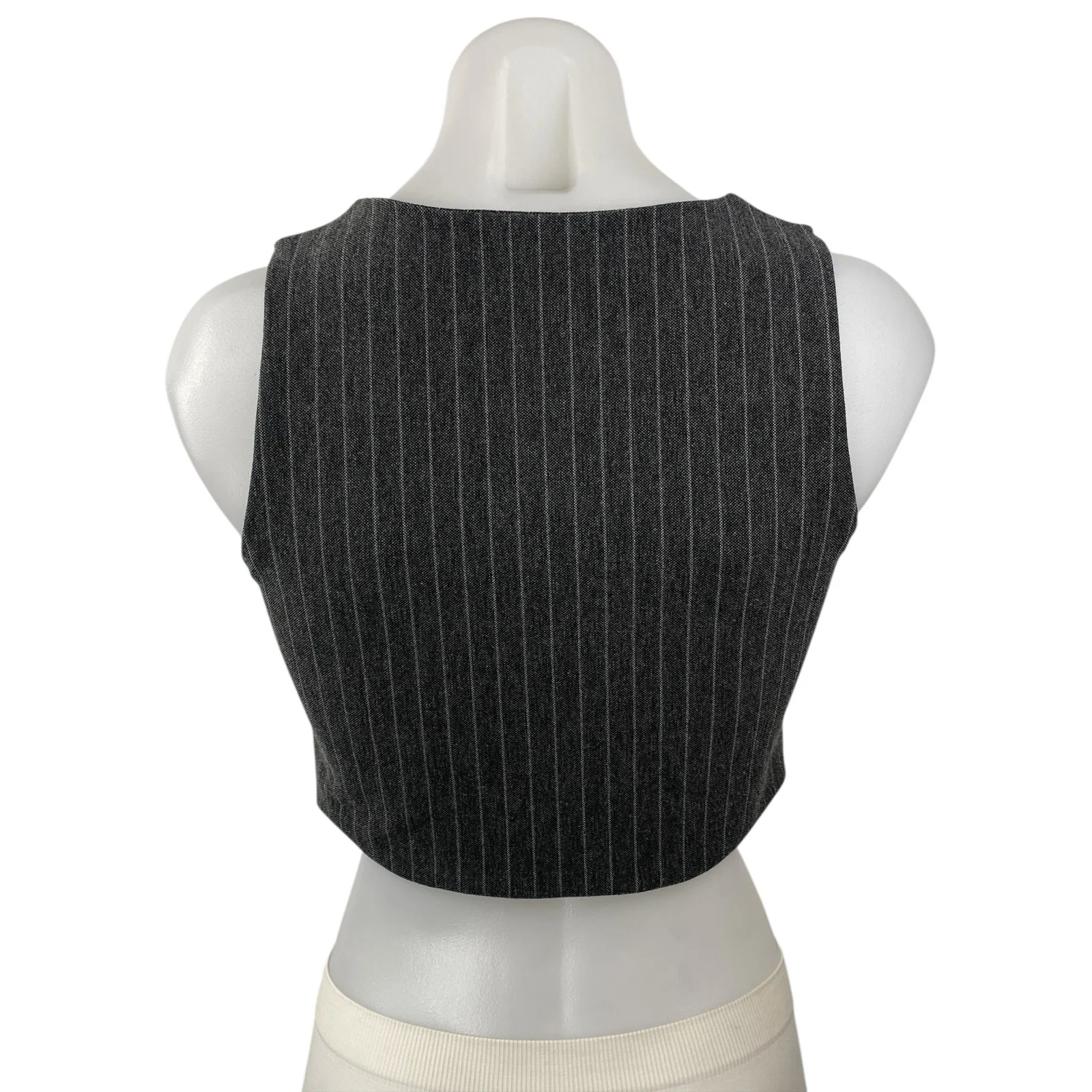 Stradivarius Women's Gray Pinstriped V Neck Button Down Vest Crop Top Size M - Image 4