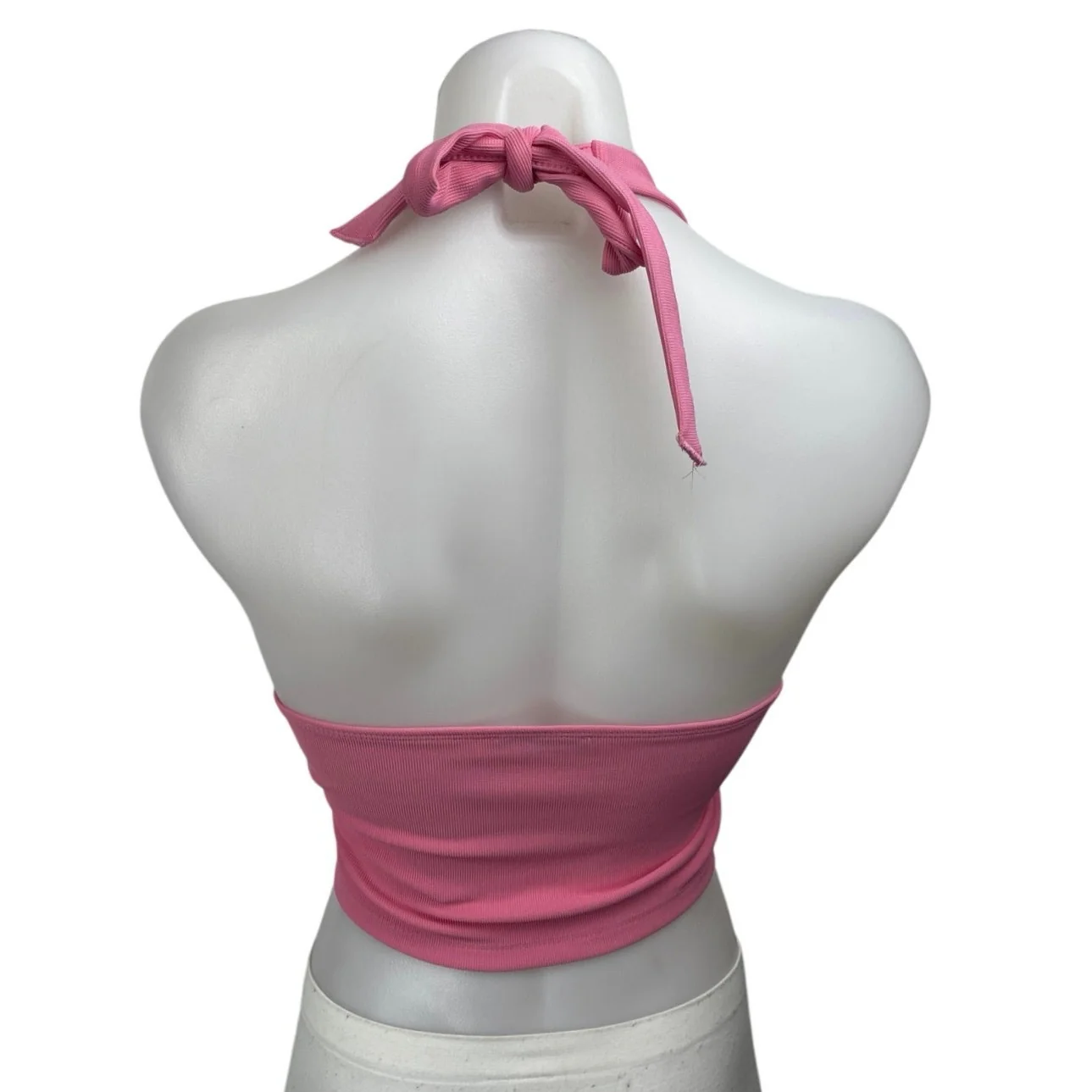 Stradivarius Women's Pink Sleeveless V-neck Halter Tie Backless Crop Tank Top M - Image 2