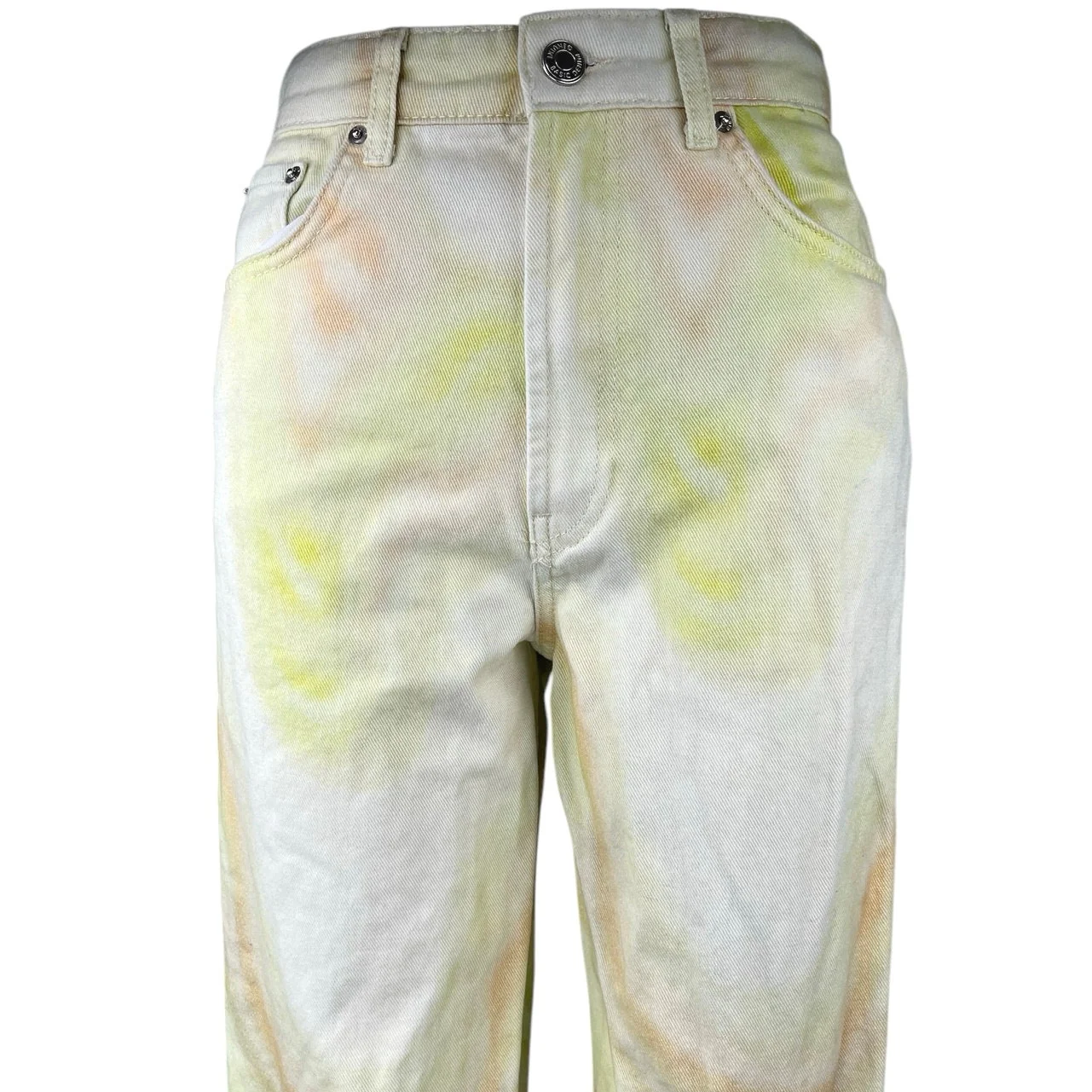 Stradivarius Women's Yellow White Tie Dye High Rise Wide Leg Denim Jeans Size 4 - Image 4