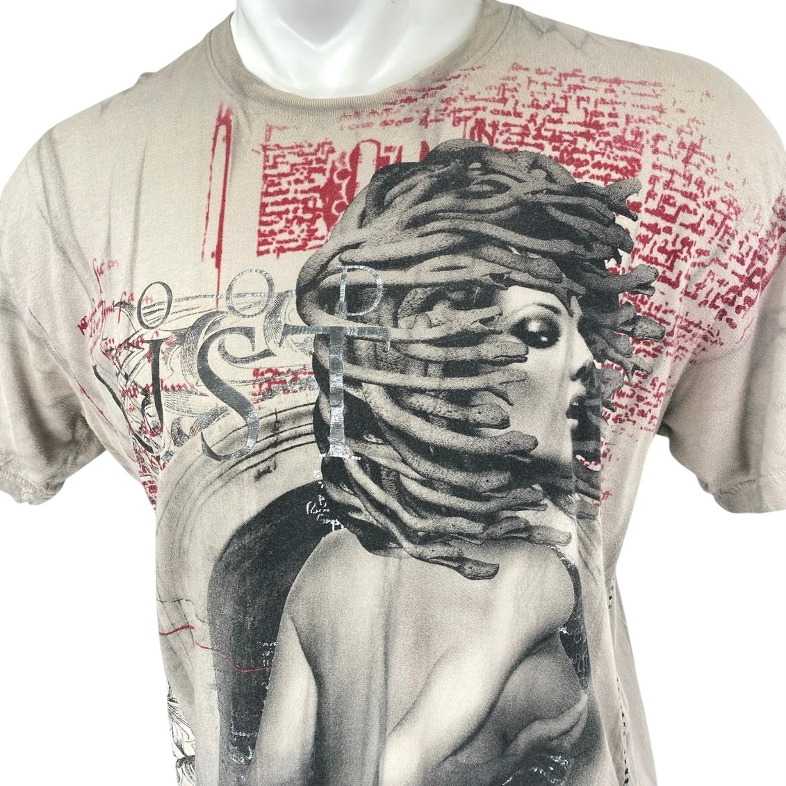 Street Fabrix Tan Gray Crewneck Short Sleeve Medusa Graphic Tee T-shirt Top XL - Image 3