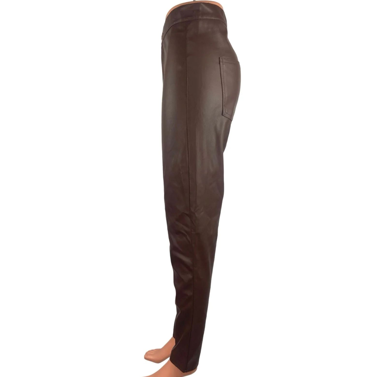 Streetwear Society Brown Faux Leather High Rise Skinny Leg Pockets Pants Size L - Image 2