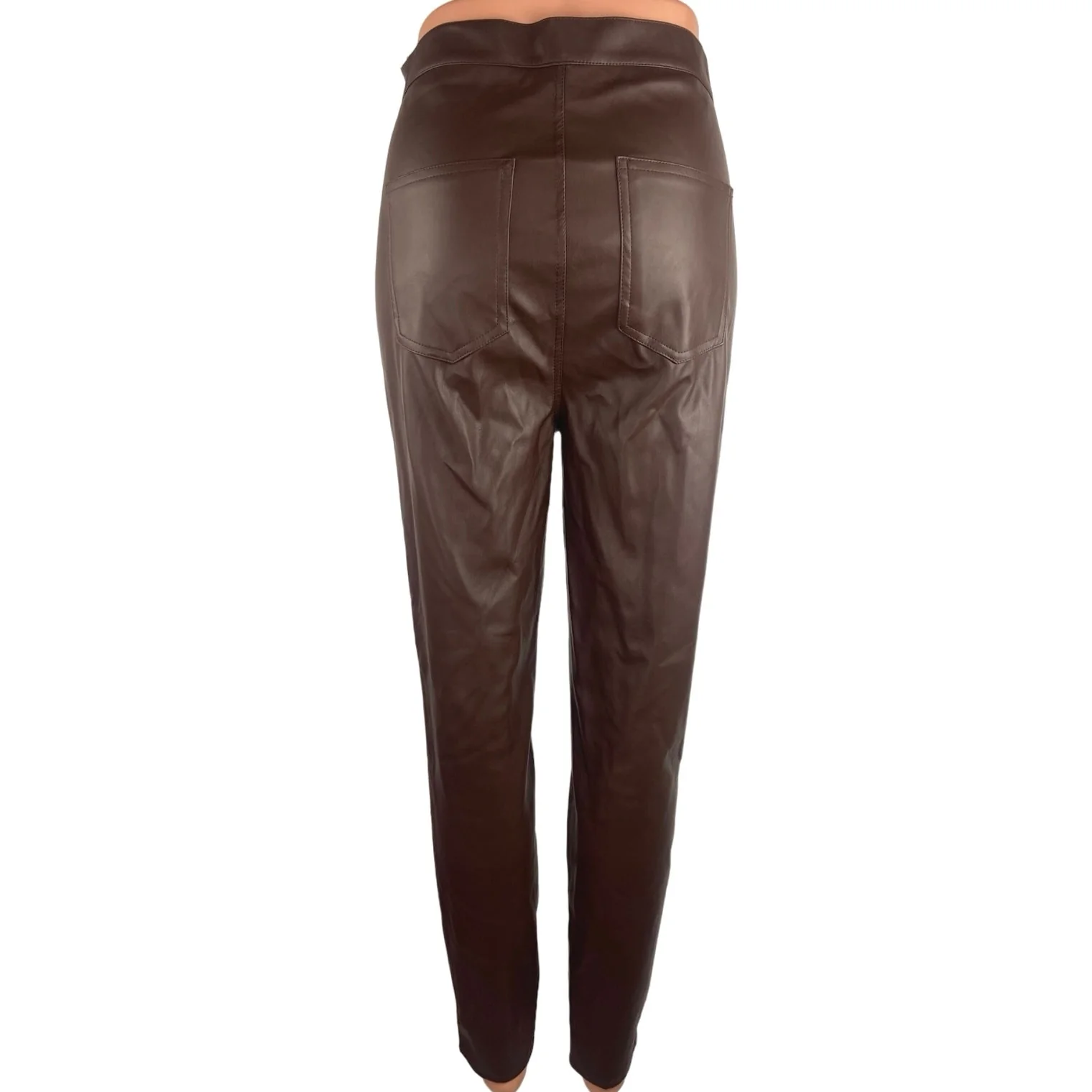 Streetwear Society Brown Faux Leather High Rise Skinny Leg Pockets Pants Size L - Image 3