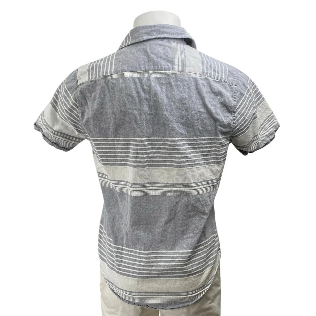 Structure Mens Gray White Striped Short Sleeve Pocket Button Up Shirt Top Size S - Image 3