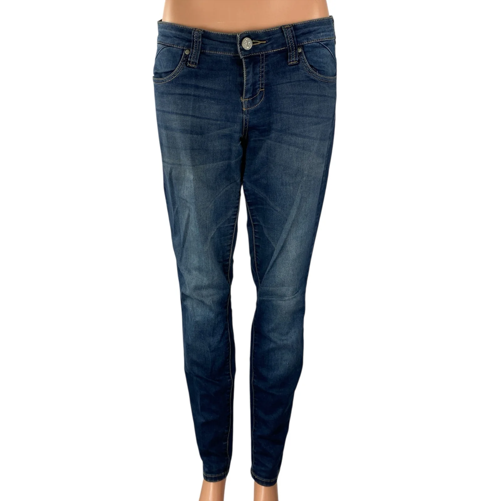 STS Blue Women's Blue Dark Wash Mid Rise Y2k Casual Skinny Denim Jeans Size 5