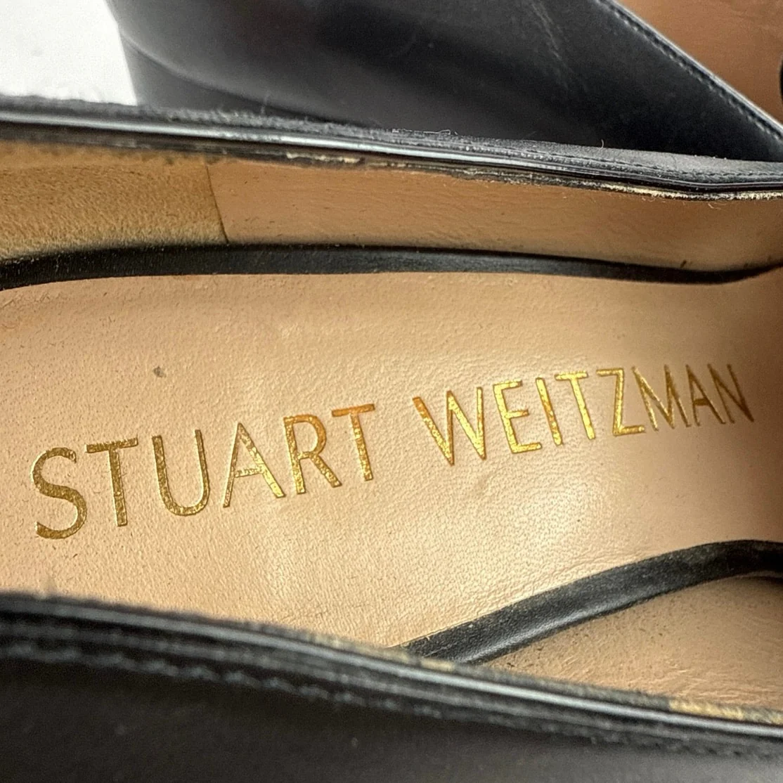 Stuart Weitzman Riela 50 Women's Black Leather Block Heels Slip On Pumps Sz 8.5 - Image 7