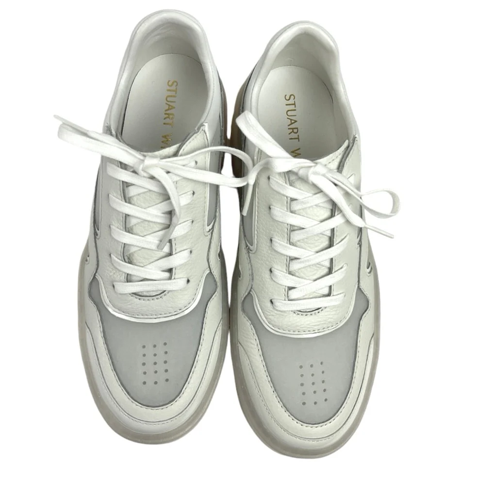 Stuart Weitzman Ryan NEW White PVC-Paneled Leather Lace-Up Sneakers Shoes 6.5B - Image 2