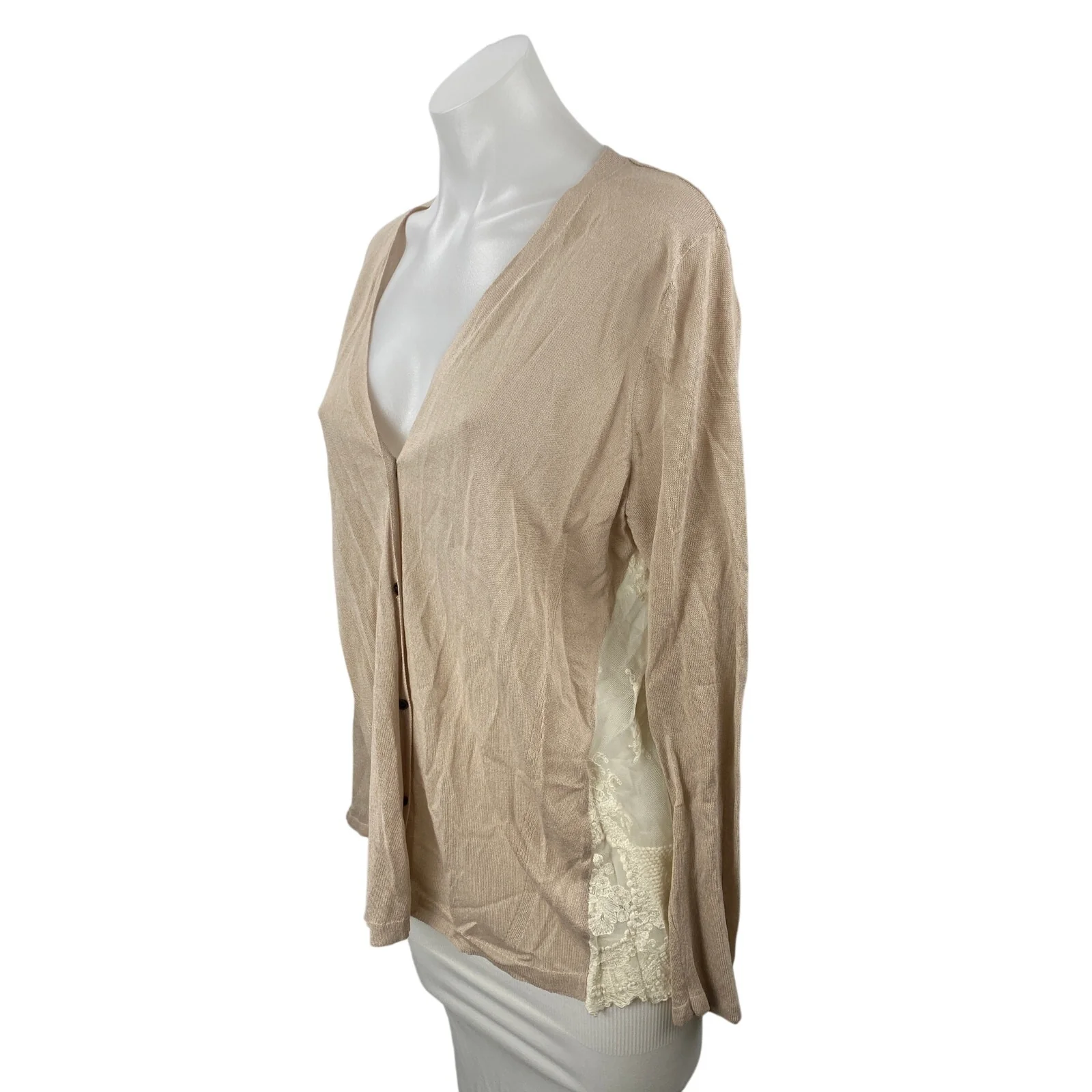 Style & Co Lace Embroidery Patchwork V Neck Long Sleeve Cardigan Sweater Top L - Image 3