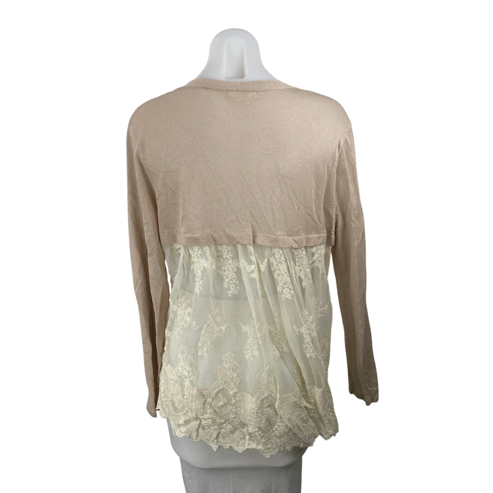 Style & Co Lace Embroidery Patchwork V Neck Long Sleeve Cardigan Sweater Top L - Image 4