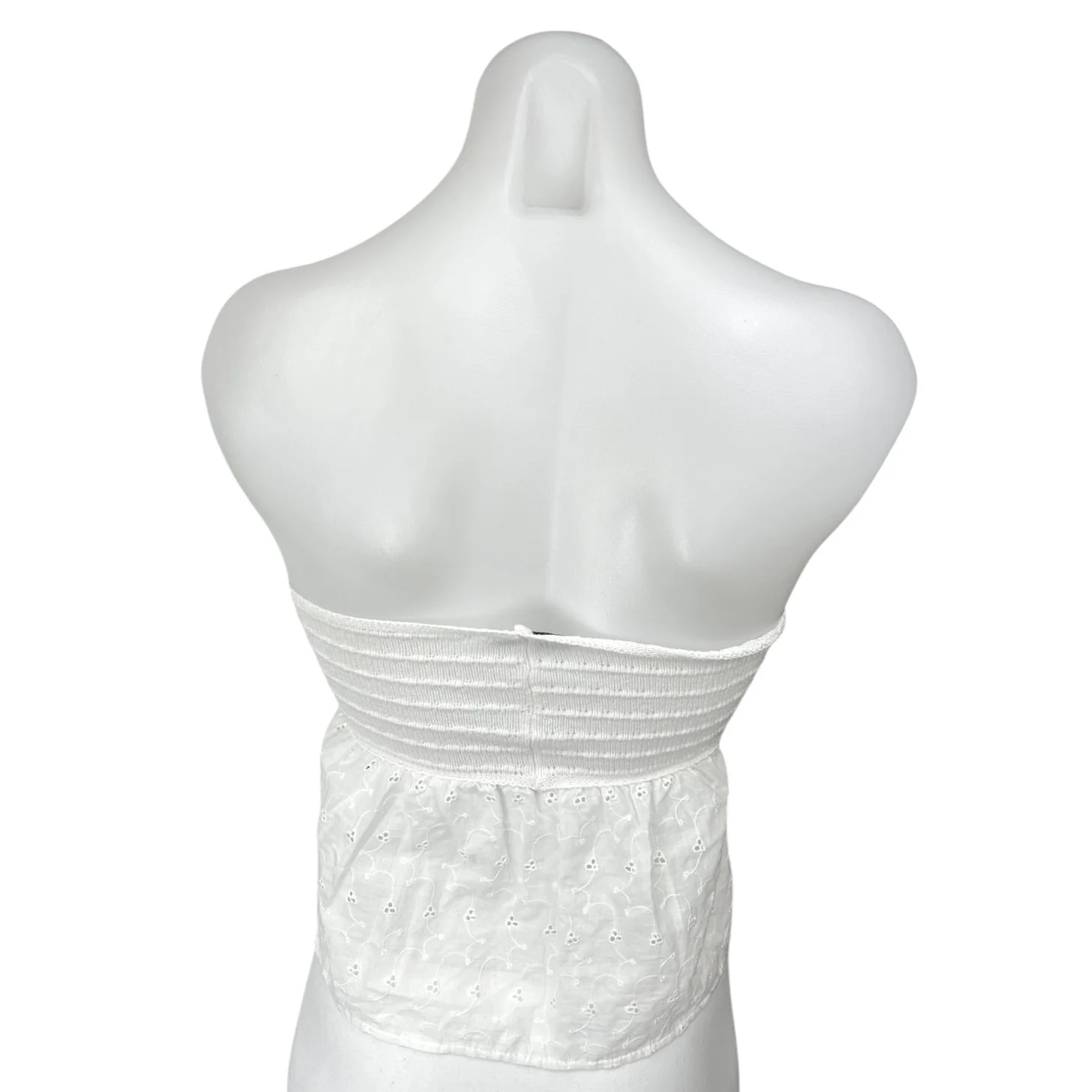 Subdued White Strapless Sleeveless Cutout Eyelet Crochet Crop Tube Tank Top S - Image 2