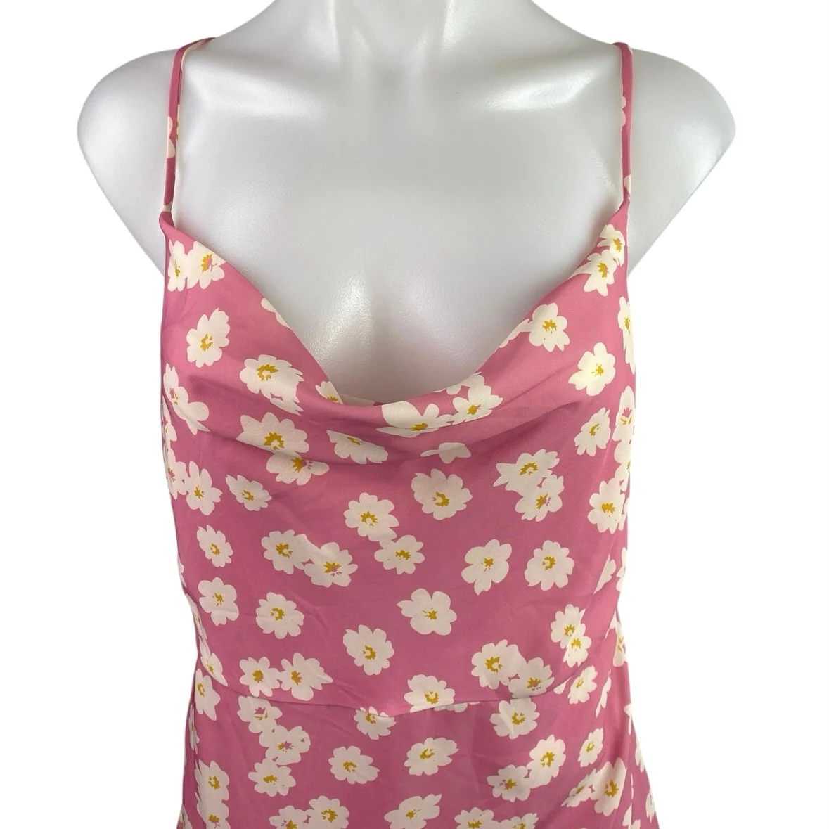 Sugar + Lips Pink Floral Sleeveless Cowl Neck Cami Camisole Midi Tank Dress Sz M - Image 3