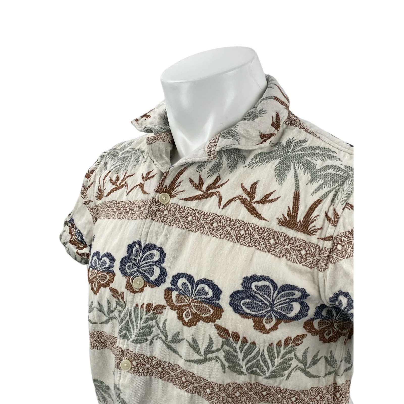 Sun + Stone Mens Beige Floral Tropical Short Sleeve Button Down Camp Shirt Top S - Image 2