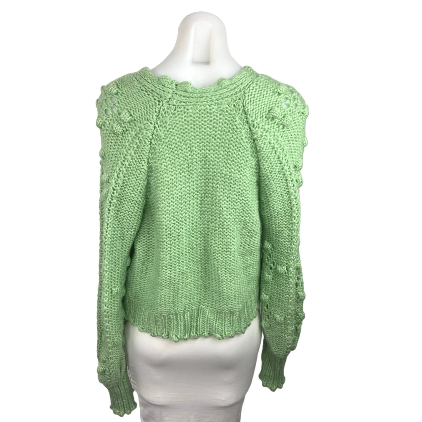 Sunday Up Green V Neck Crochet Knit Button Down Cardigan Sweater Top Size S - Image 2