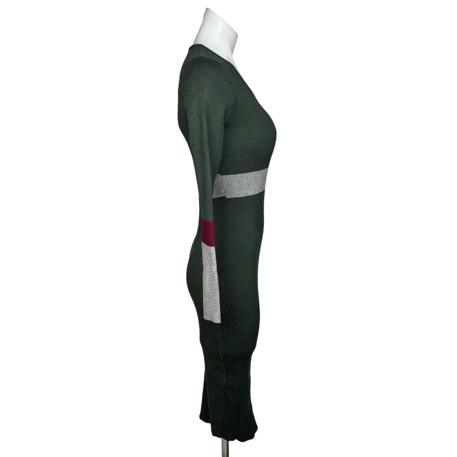 Sundays Soho NWT $79 Green Ribbed Knit V Neck Colorblock Bodycon Midi Dress S - Image 3