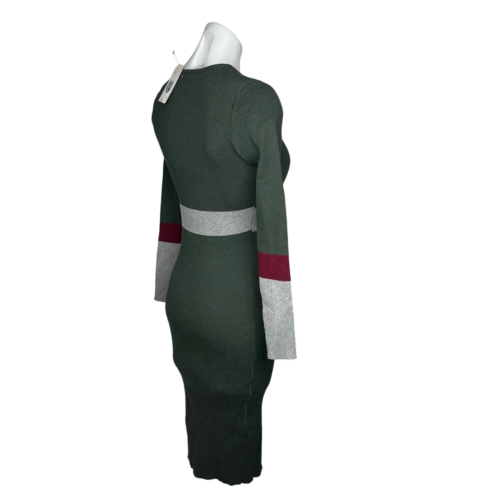 Sundays Soho NWT $79 Green Ribbed Knit V Neck Colorblock Bodycon Midi Dress S - Image 4