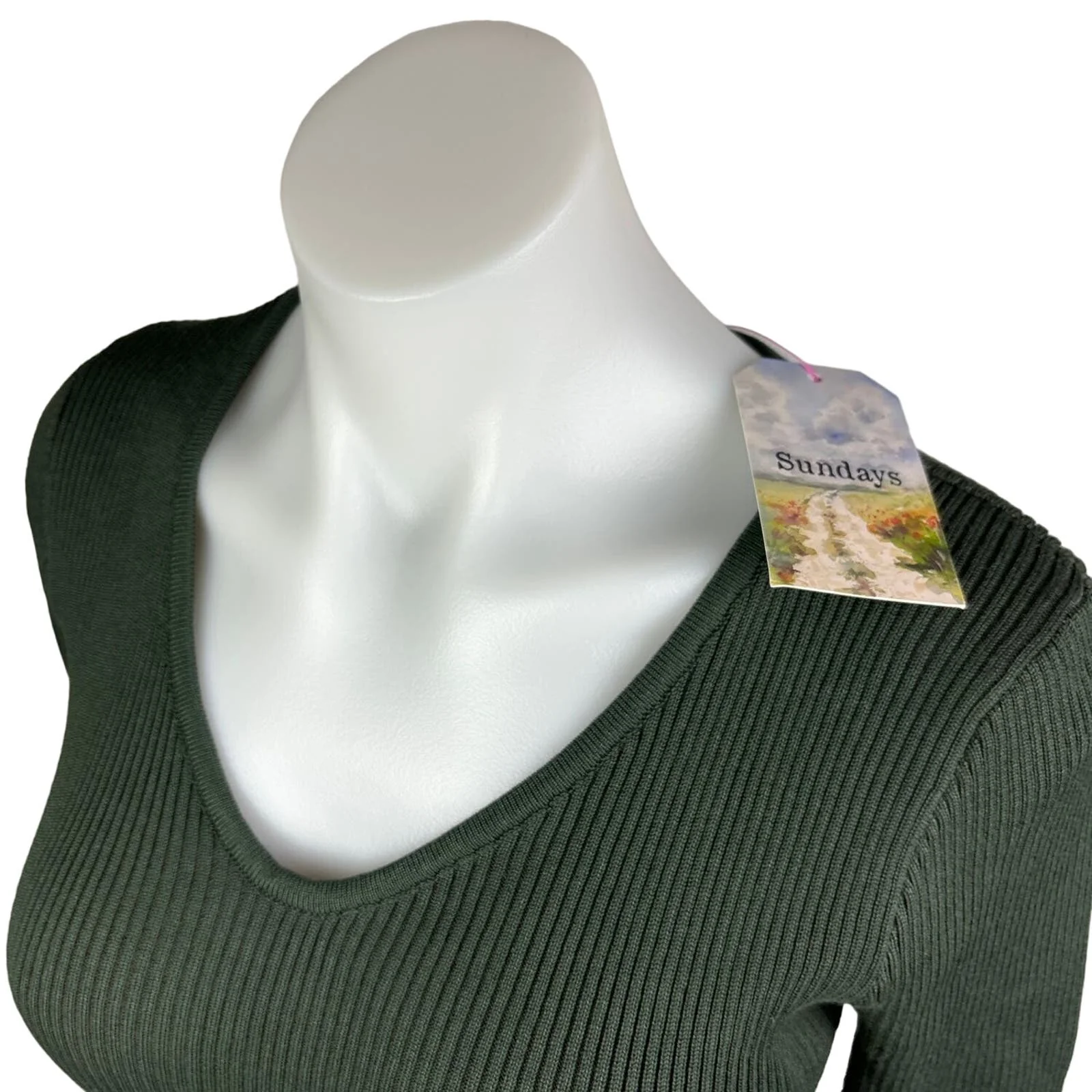 Sundays Soho NWT $79 Green Ribbed Knit V Neck Colorblock Bodycon Midi Dress S - Image 7